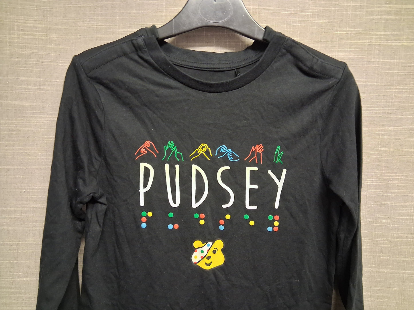 George Boys "Pudsey" Children in Need Black Long Sleeve T-Shirt Age 7-8 Years Sen Friendly