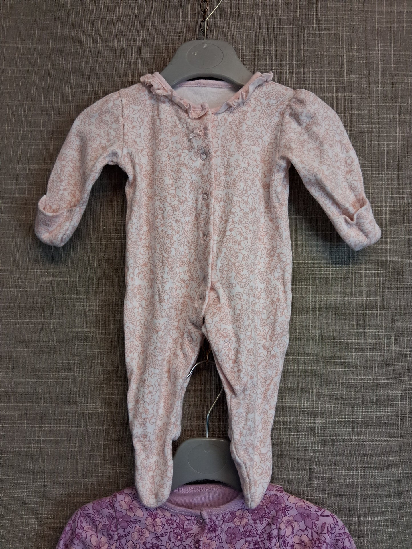Nutmeg Girls Sleepsuits x2 Pink Purple Floral Age Newborn