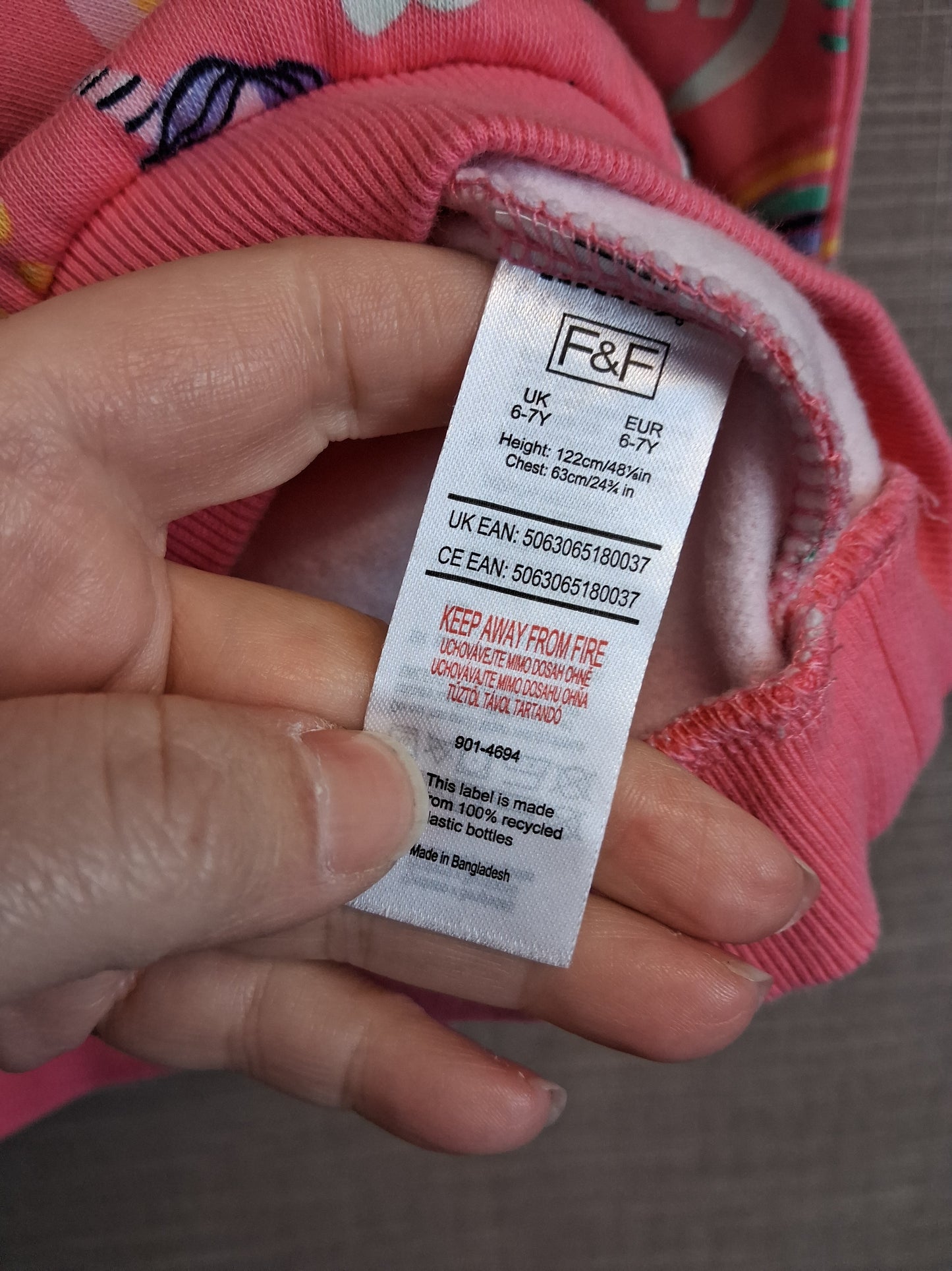 F&F Girls Pink Dinosaur Sweater Jumper Age 6-7 Years