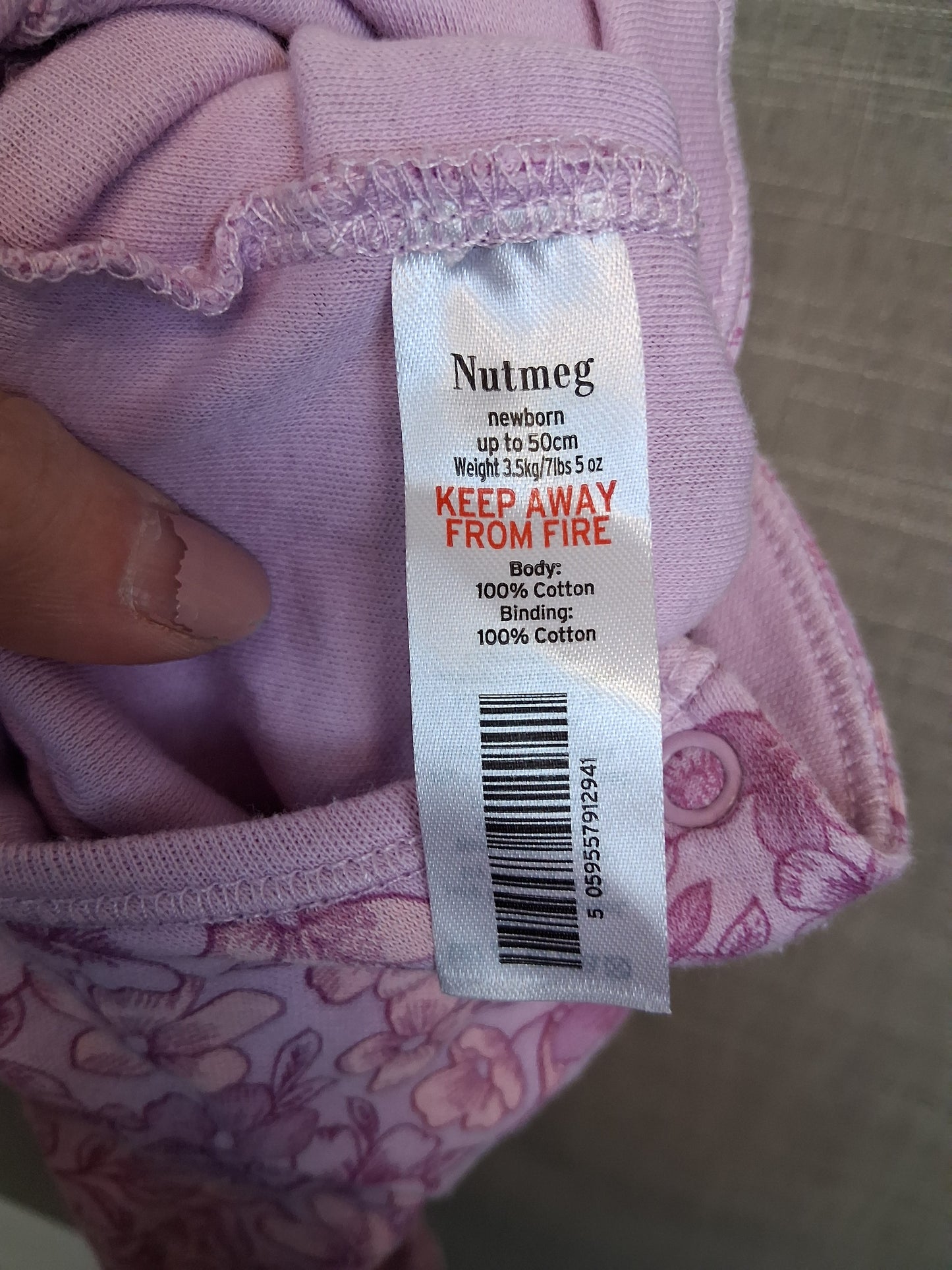 Nutmeg Girls Sleepsuits x2 Pink Purple Floral Age Newborn