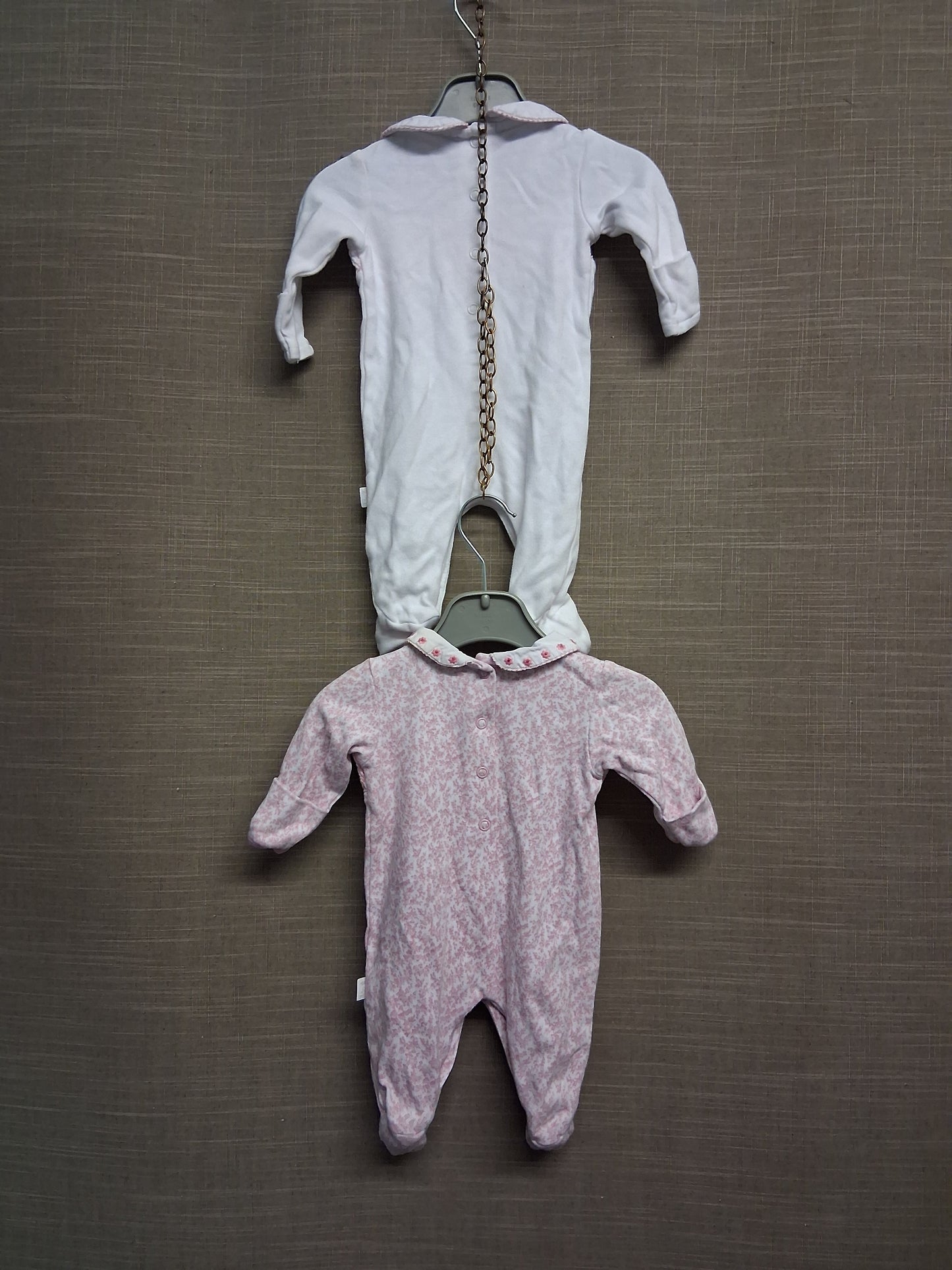 Jojo Maman Bebe Girls 2 Traditional Sleepsuit Smocked Pink White Floral Age Newborn