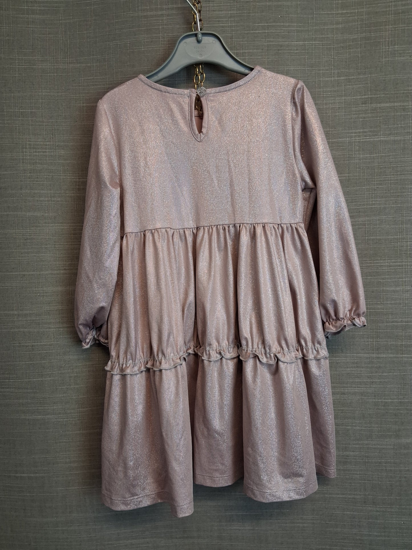 TU Girls Dusky Pink Glittery Teired Dress Long Sleeve Age 3-4 Years