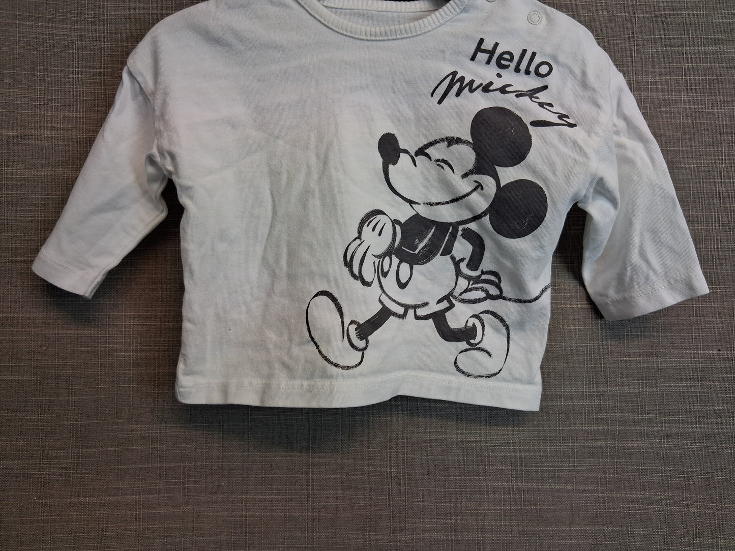 Disney Mickey Mouse White Long Sleeve T-Shirt Age 0-3 Months