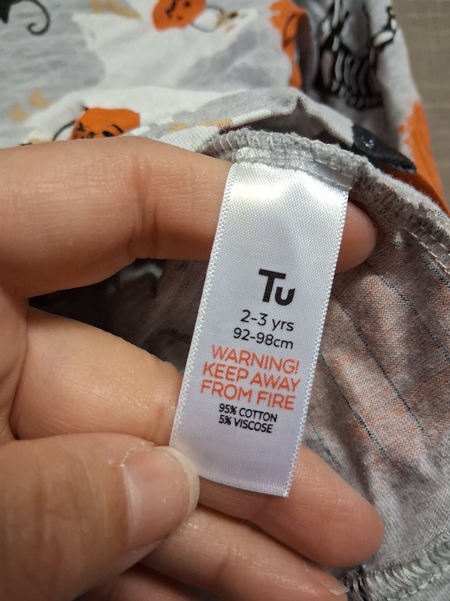 TU Boys Halloween Pjs Pyjamas Grey 2 Piece Set Age 2-3 Years