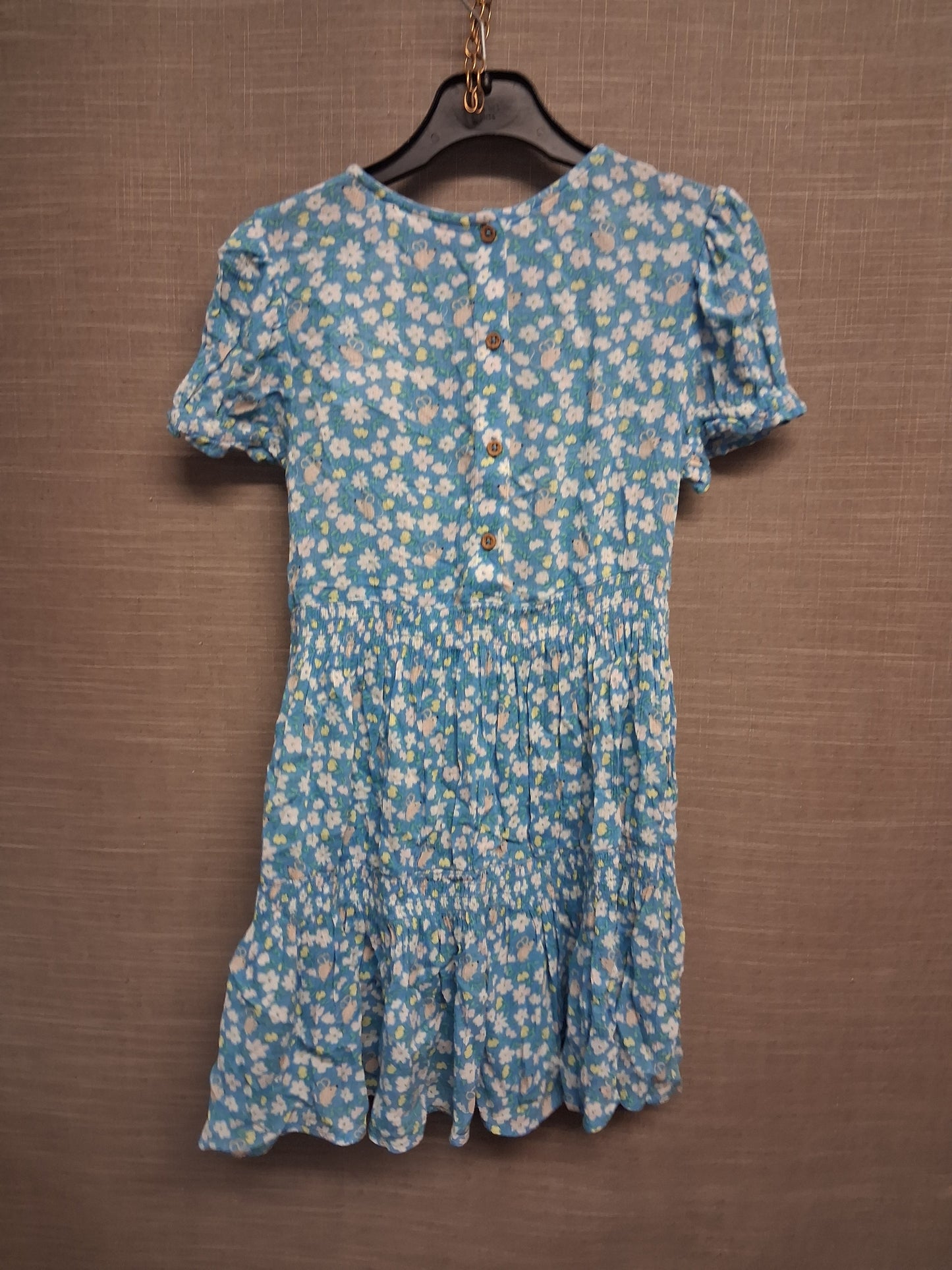 Marks & Spencer Girls Blue Floral Short Sleeve Dress Age 6-7 Years New