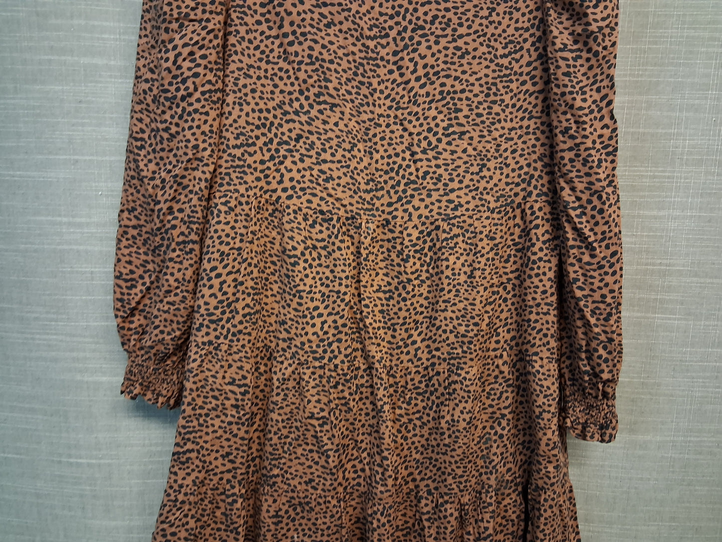 Mango Leopard Brown Long Sleeve Tiered Dress Age 8 Years