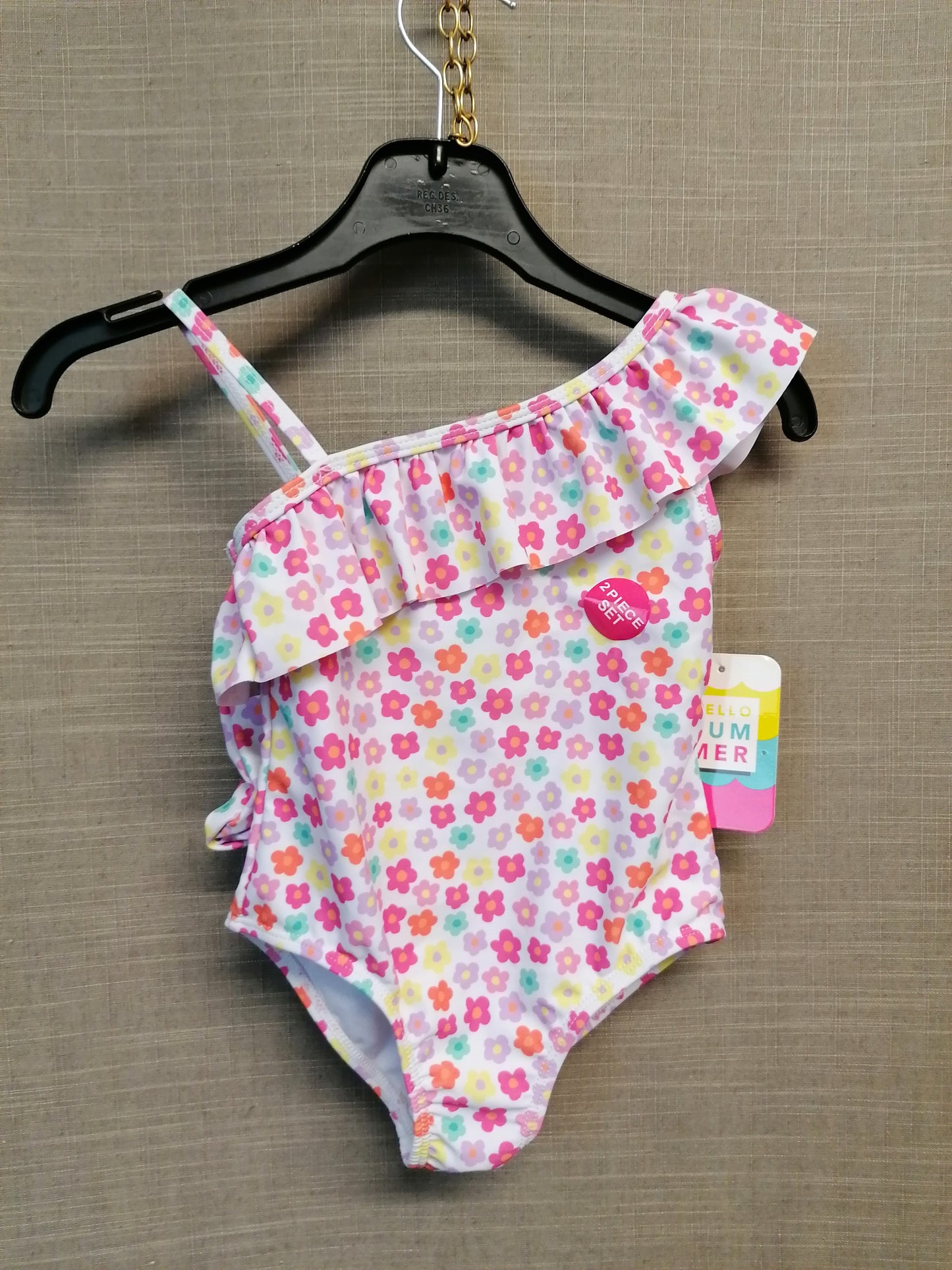 Girls Swimsuit With Scrunchie Pink Floral Age 2-3 Years New
