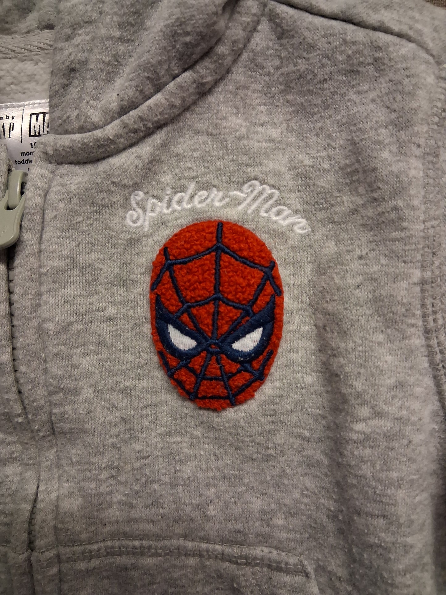 GAP Marvel Spiderman Grey Full Zip Hoodie Age 18-24 Months