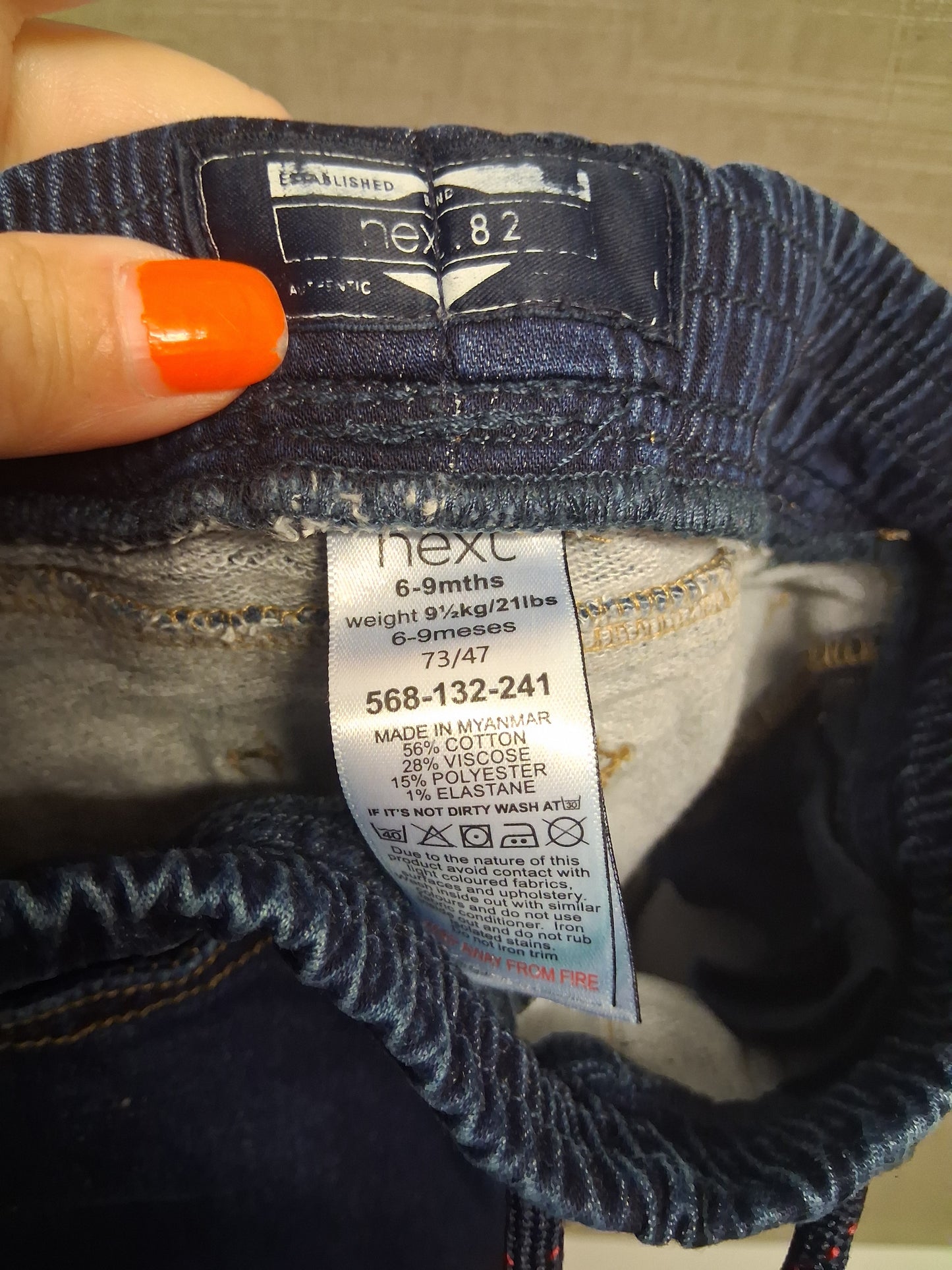 Next Boys Denim Jeans Dark Blue Age 6-9 Months Elastic Waist
