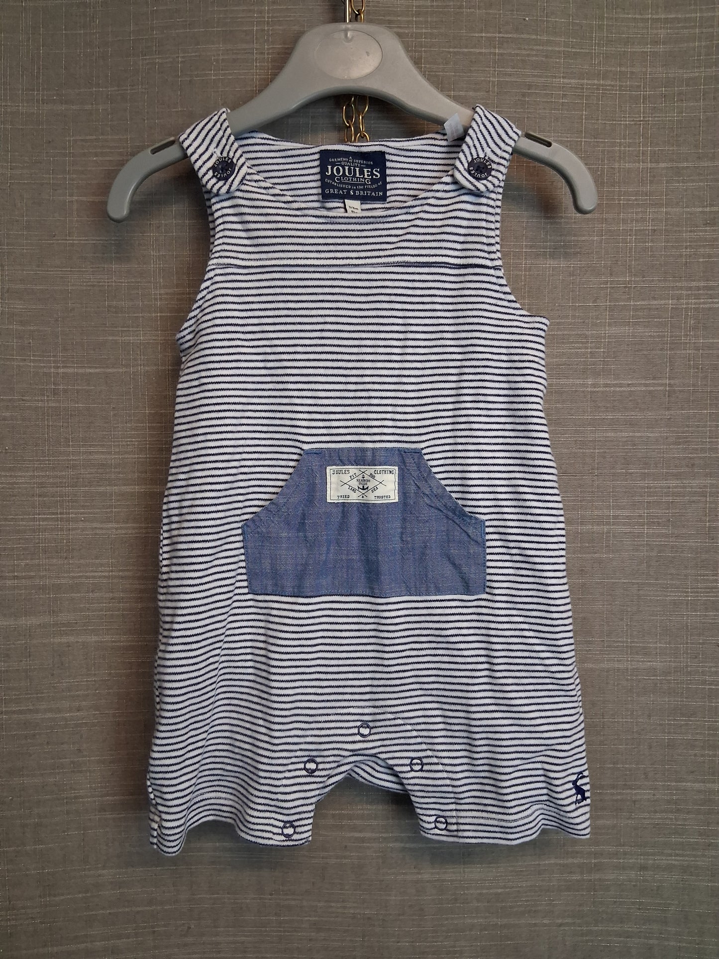 Joules Boys Blue White Stripe Romper Dungarees Age 3-6 Months