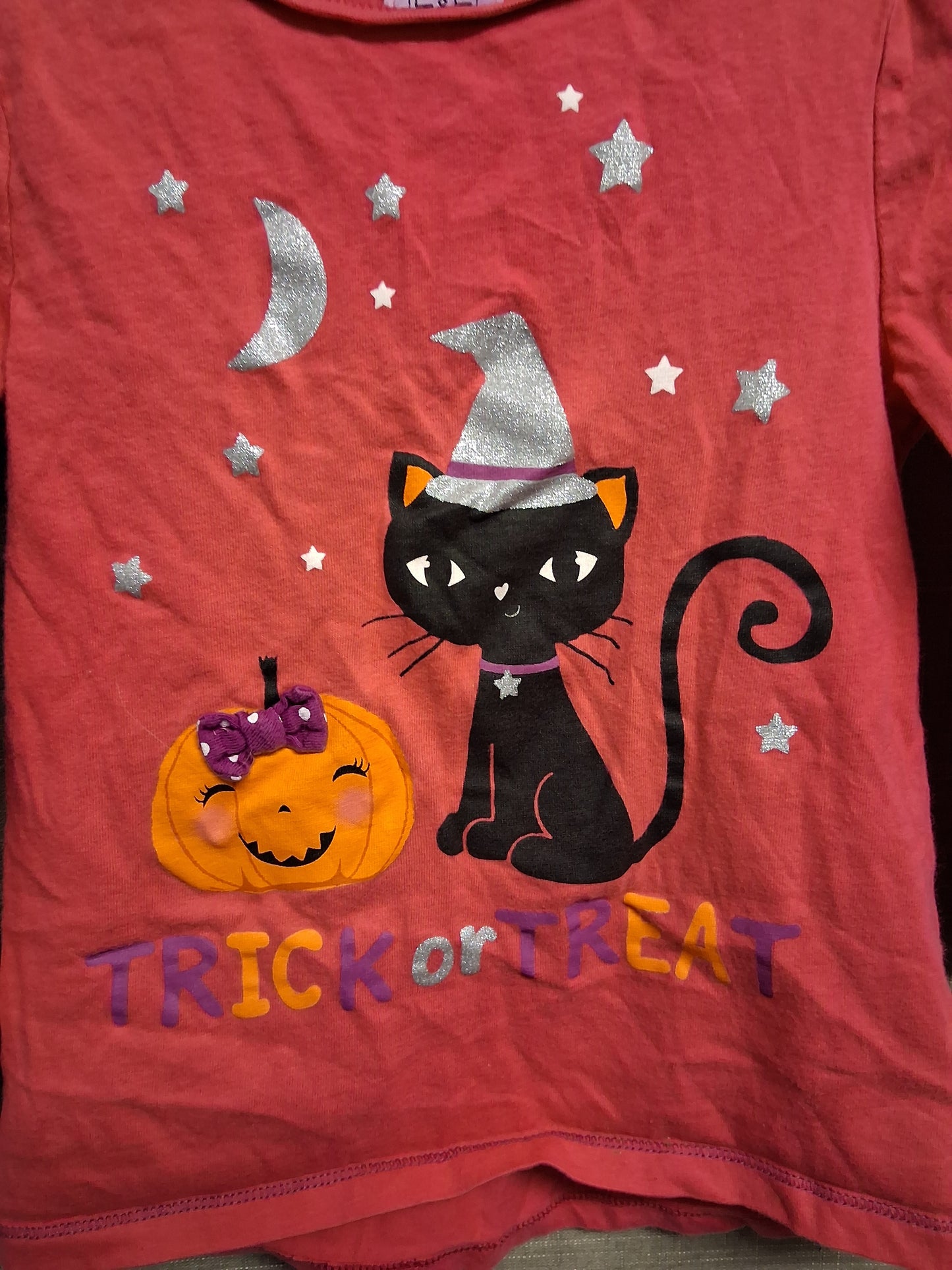F&F Girls Halloween Pink Long Sleeve T-Shirt Black Cat Age 2-3 Years