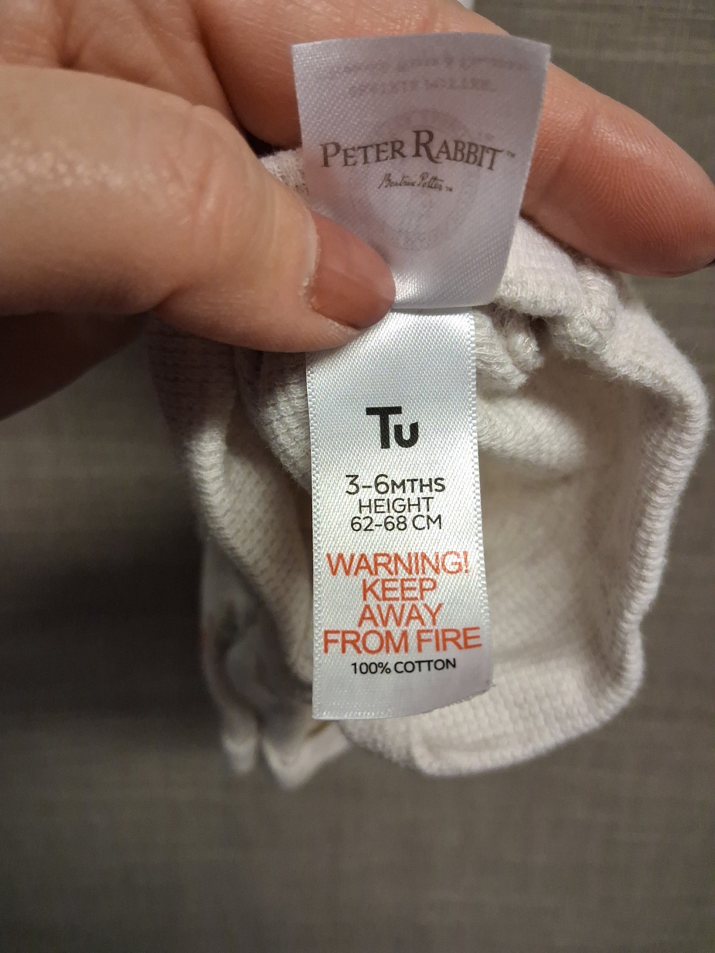 TU Peter Rabbit Cream Romper Age 3-6 Months