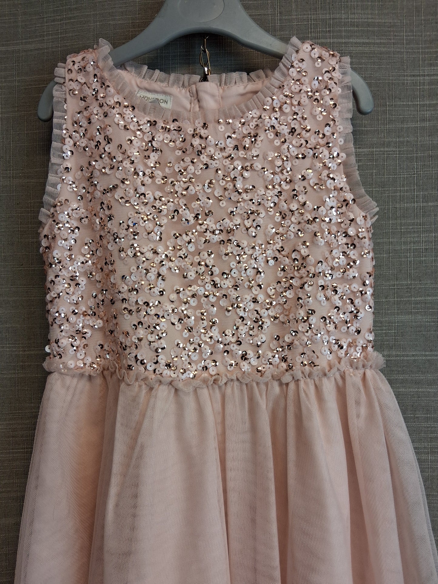 Monsoon Girls Peach Sleeveless Party Dress Sequins Age 7 Year