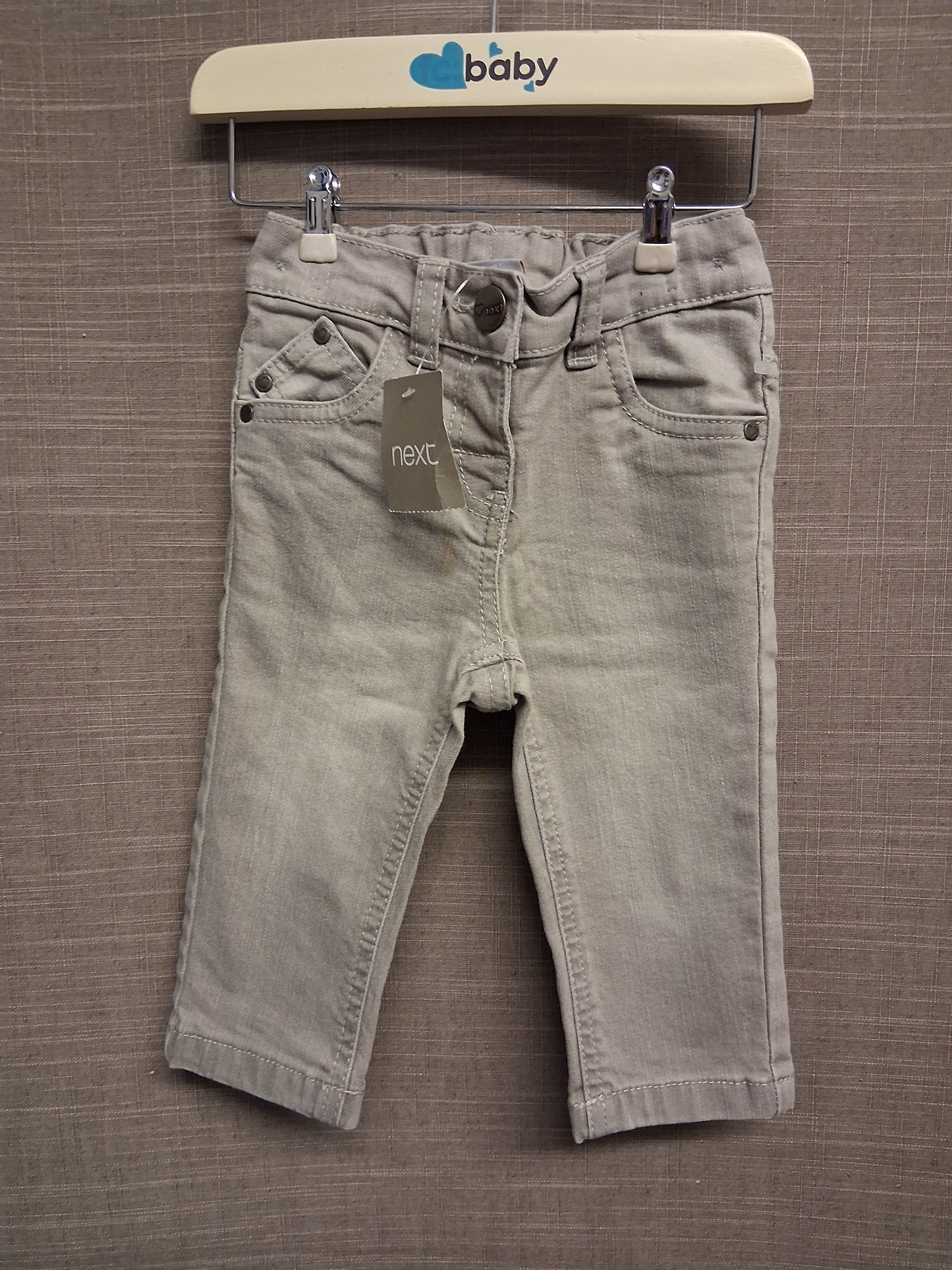 Next Boys Grey Denim Jeans Age 6-9 Months New Adjustable Waist