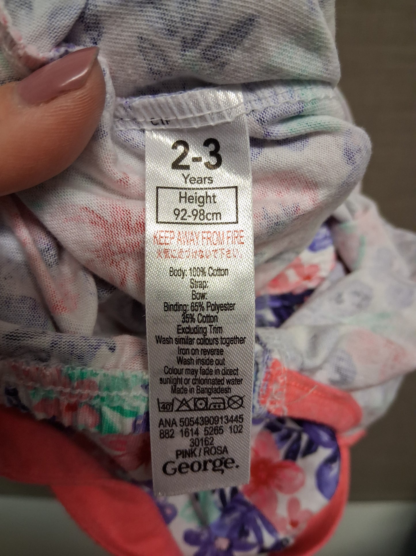 George Girls Multicolour Floral Jersey Playsuit Age 2-3 Years