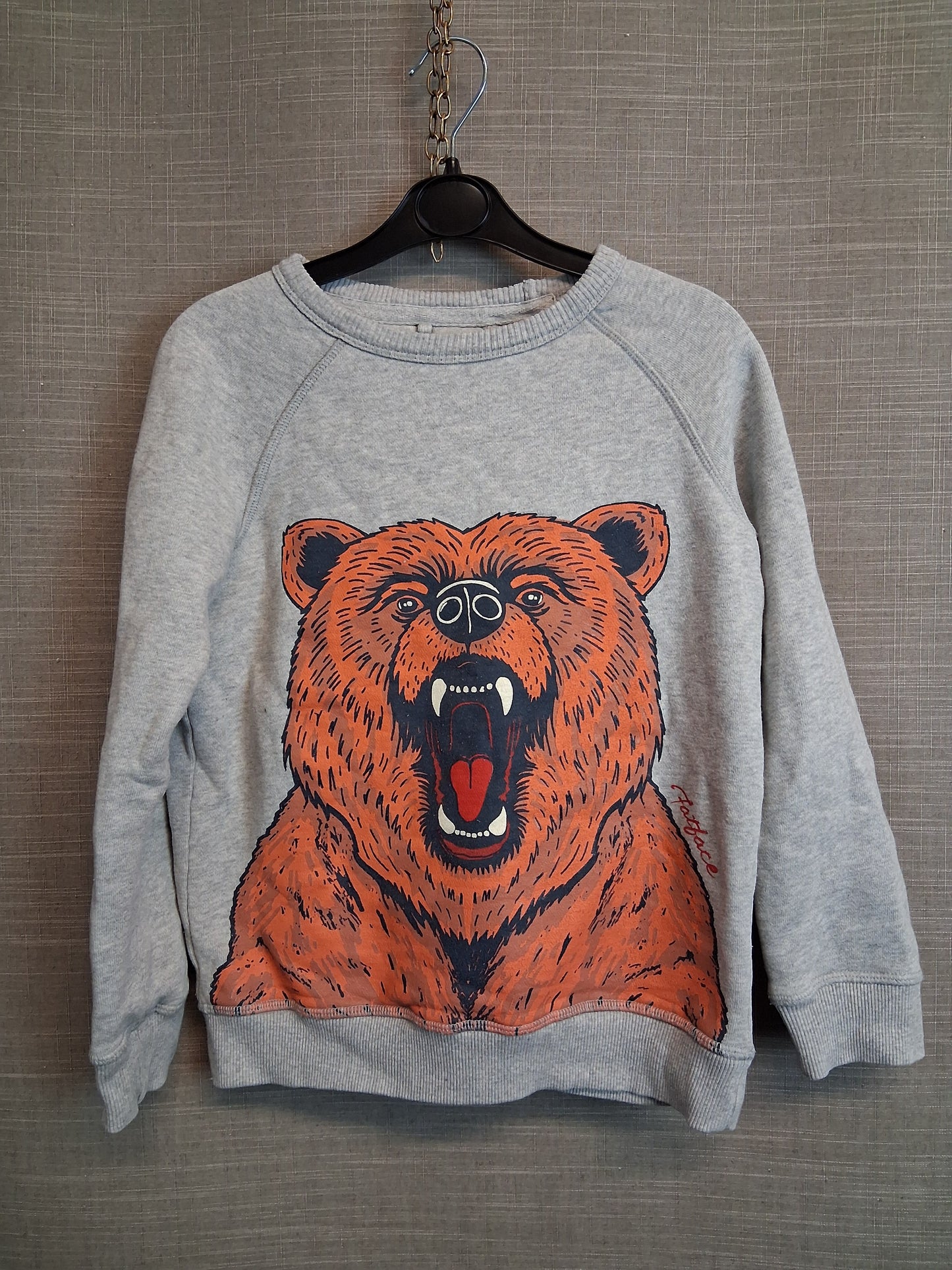 Fat Face Boys Sweater Grey Bear Graphic Print Age 8-9 Years