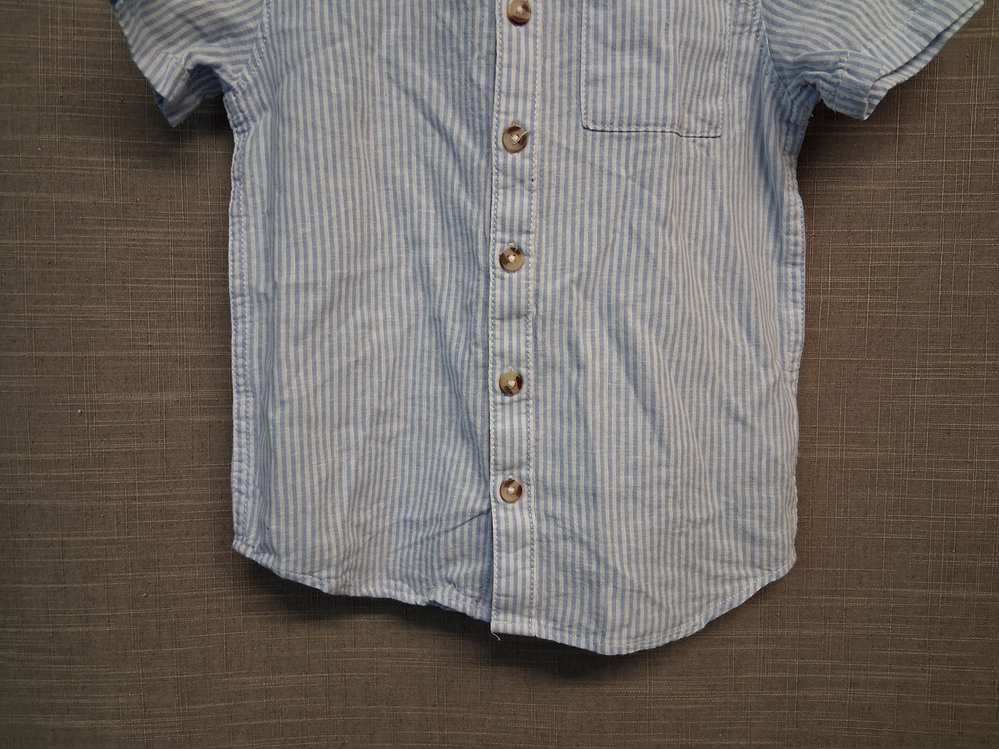 F&F Boys Blue White Striped Short Sleeve Shirt Age 5-6 Years