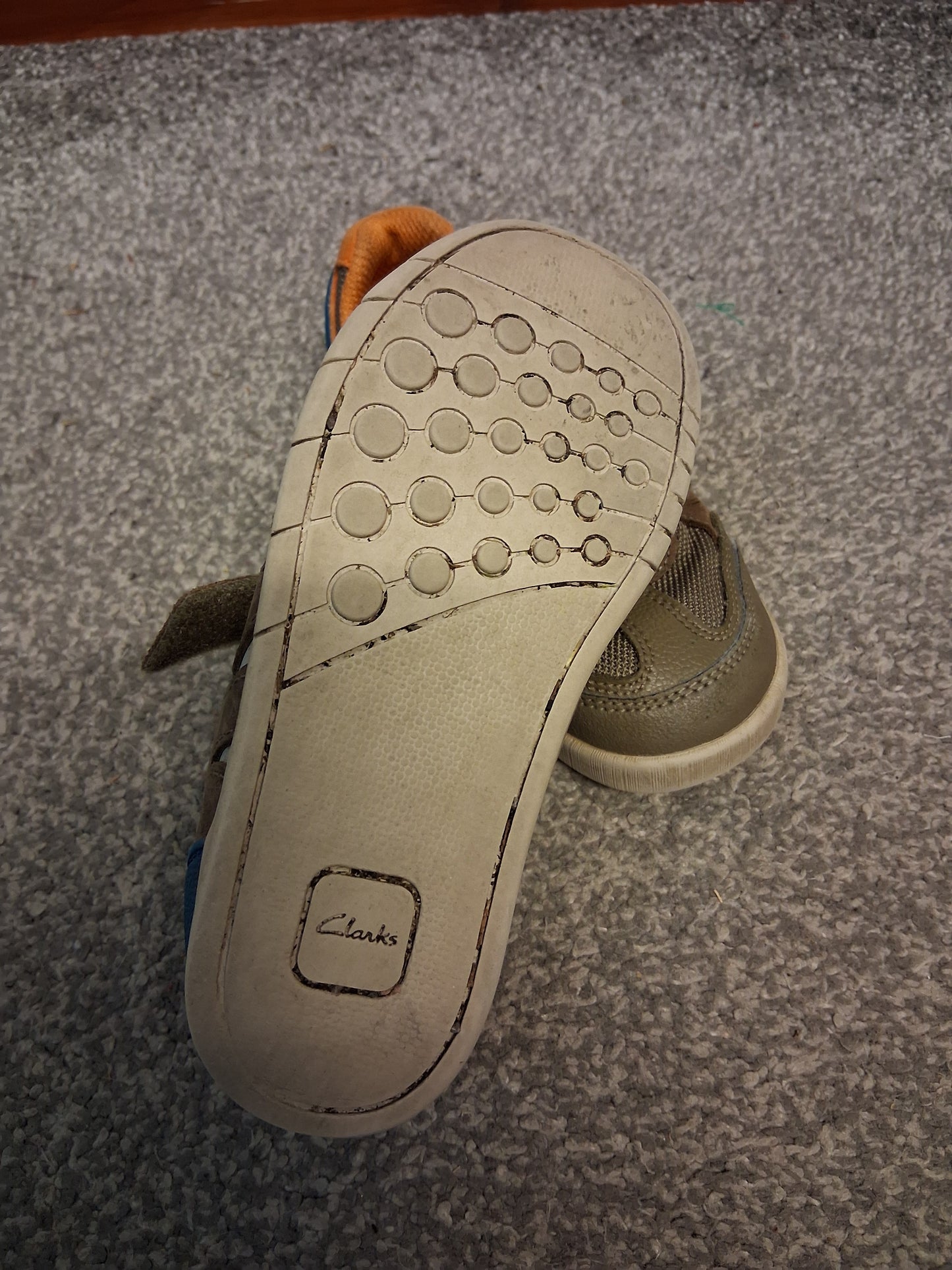 Clarks Stomposaurs Dino Theme Shoes Grey Brown Leather Double Strap Size 9F