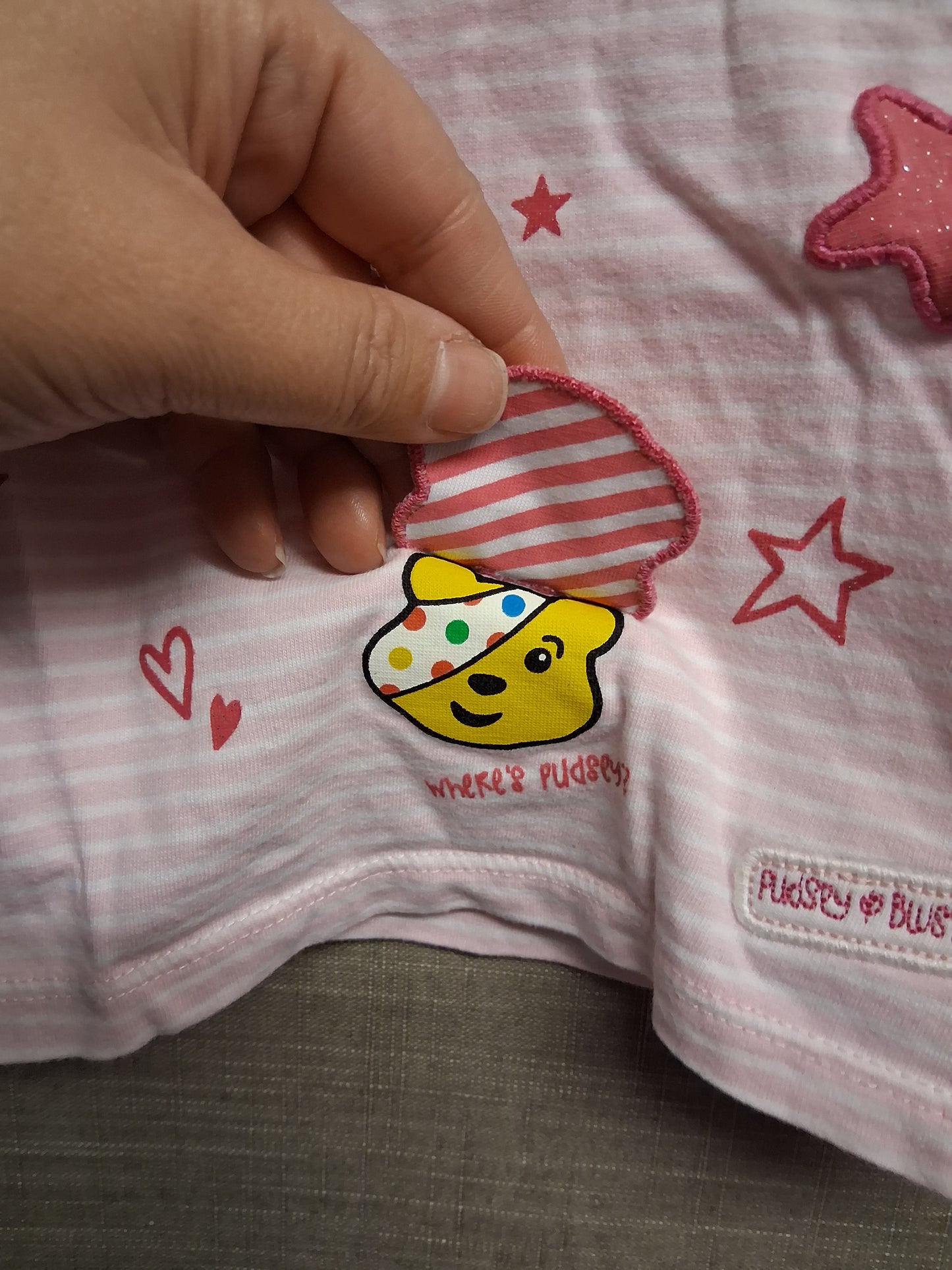 George Girls "Pudsey" Children in Need Pink White Stripe Long Sleeve T-Shirt Age 12-18 Months