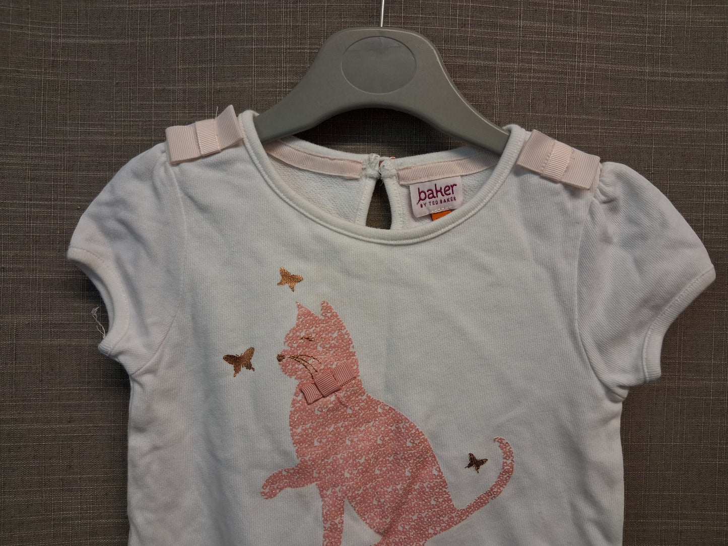 Ted Baker Girls Short Sleeve T-Shirt Cat Theme White Age 18-24 Months