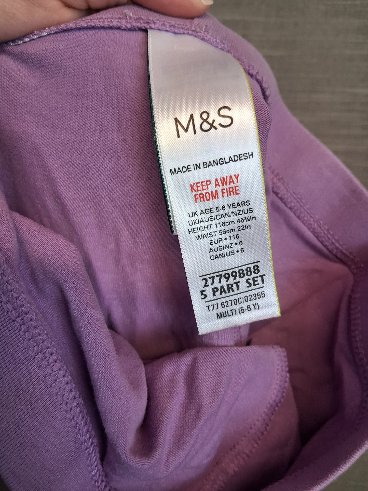 Marks & Spencer Girls Mulan Purple Leggings Age 5-6 Years