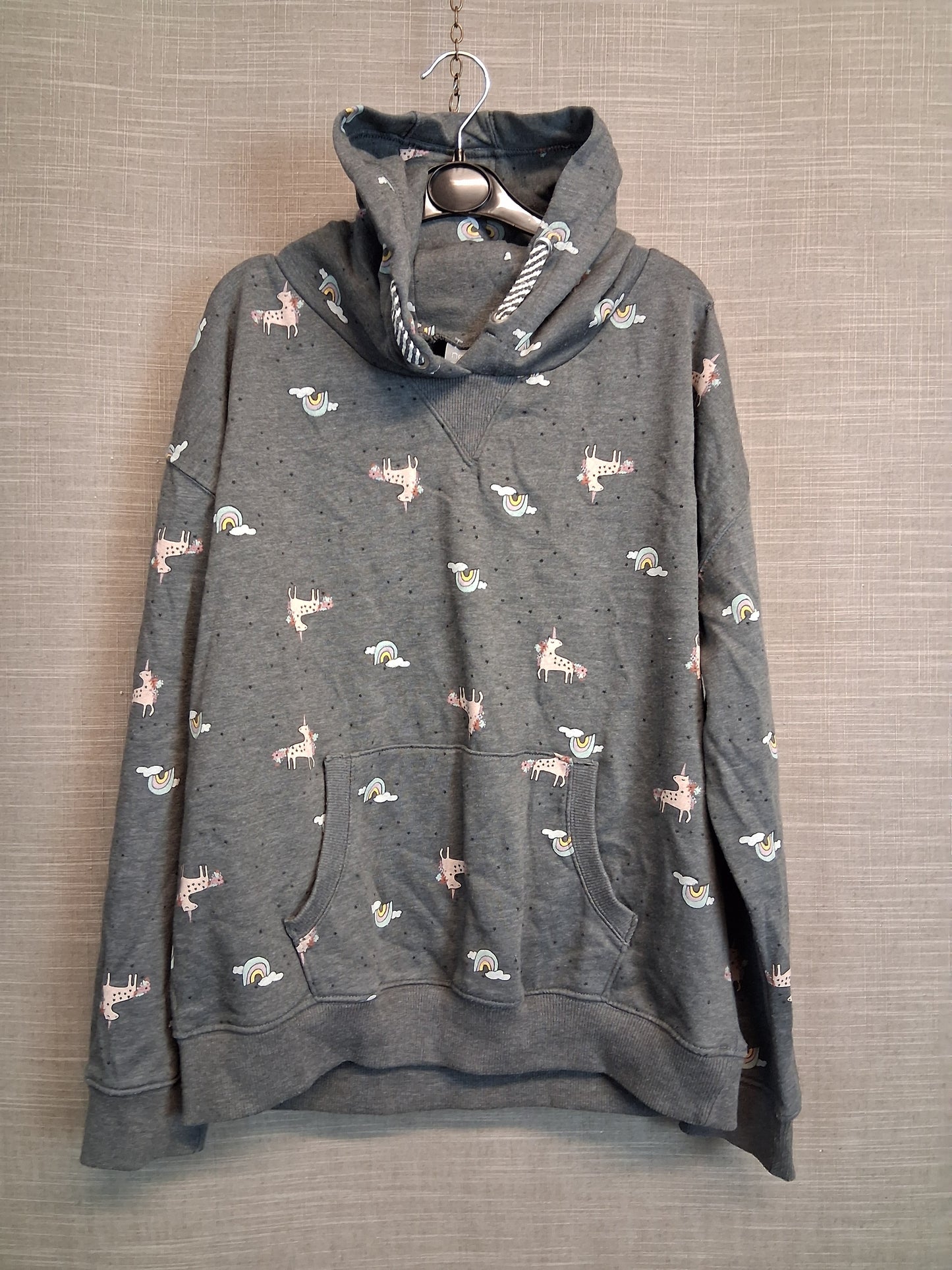 Next Girls Grey Unicorn Hoodie Pullover Jumper Age 16 Years
