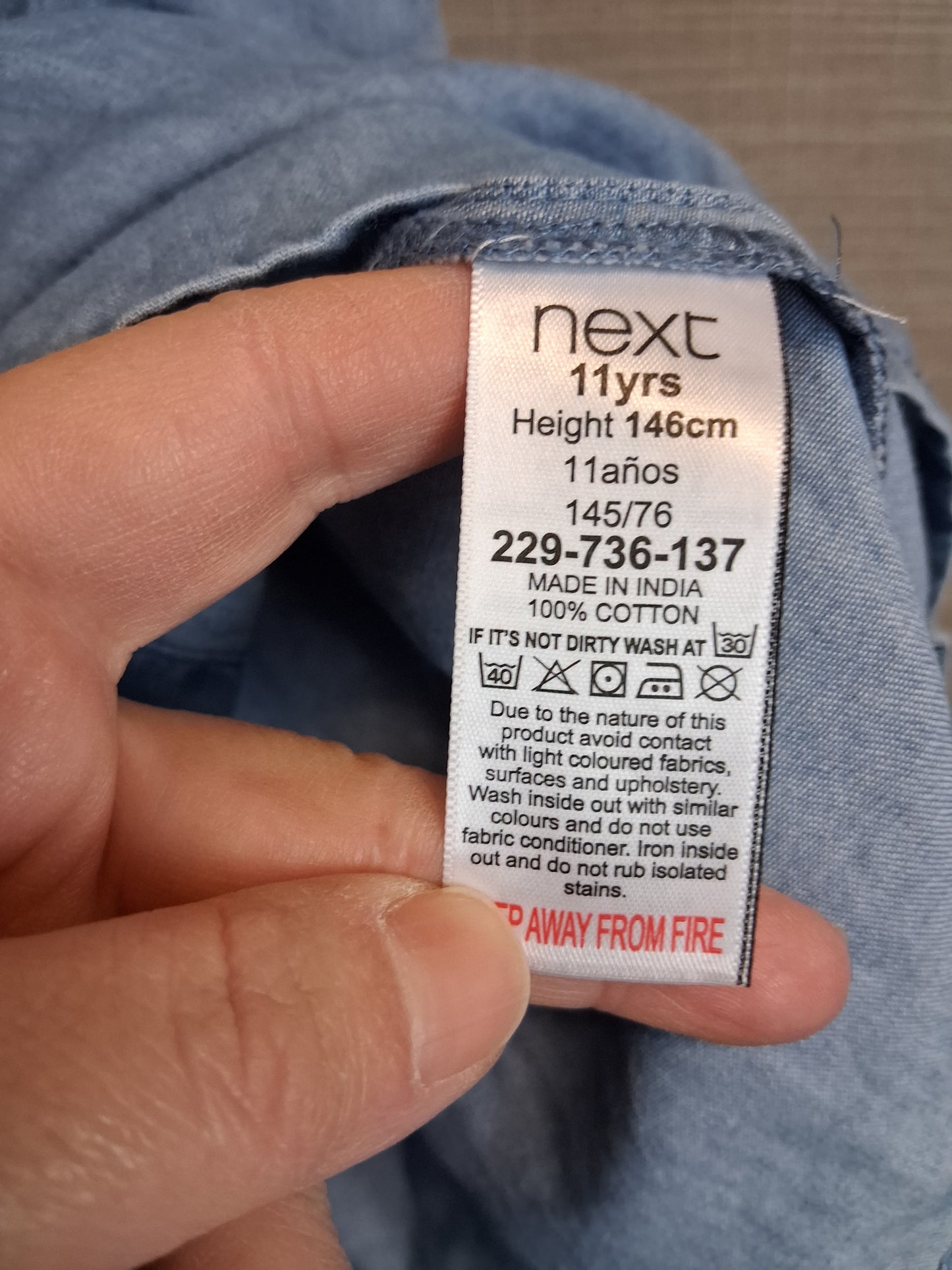 Next Girls Blue Sleeveless Denim Dress Age 11 Years