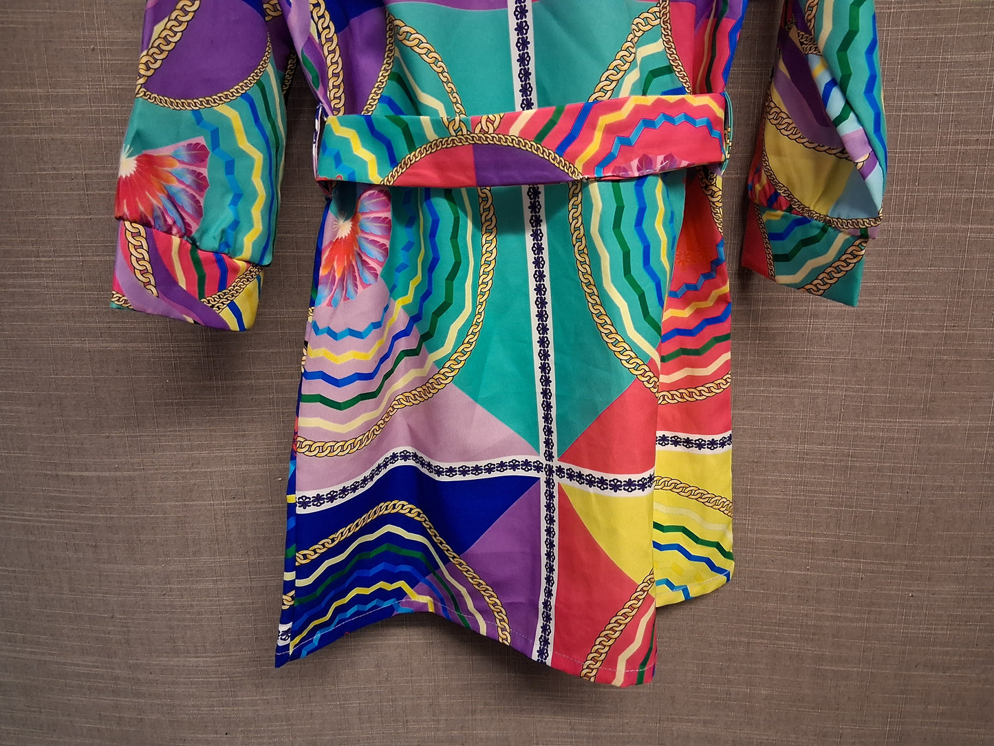 Shein Girls Chain Print Shirt Dress Multicolour 4 Years with Belt