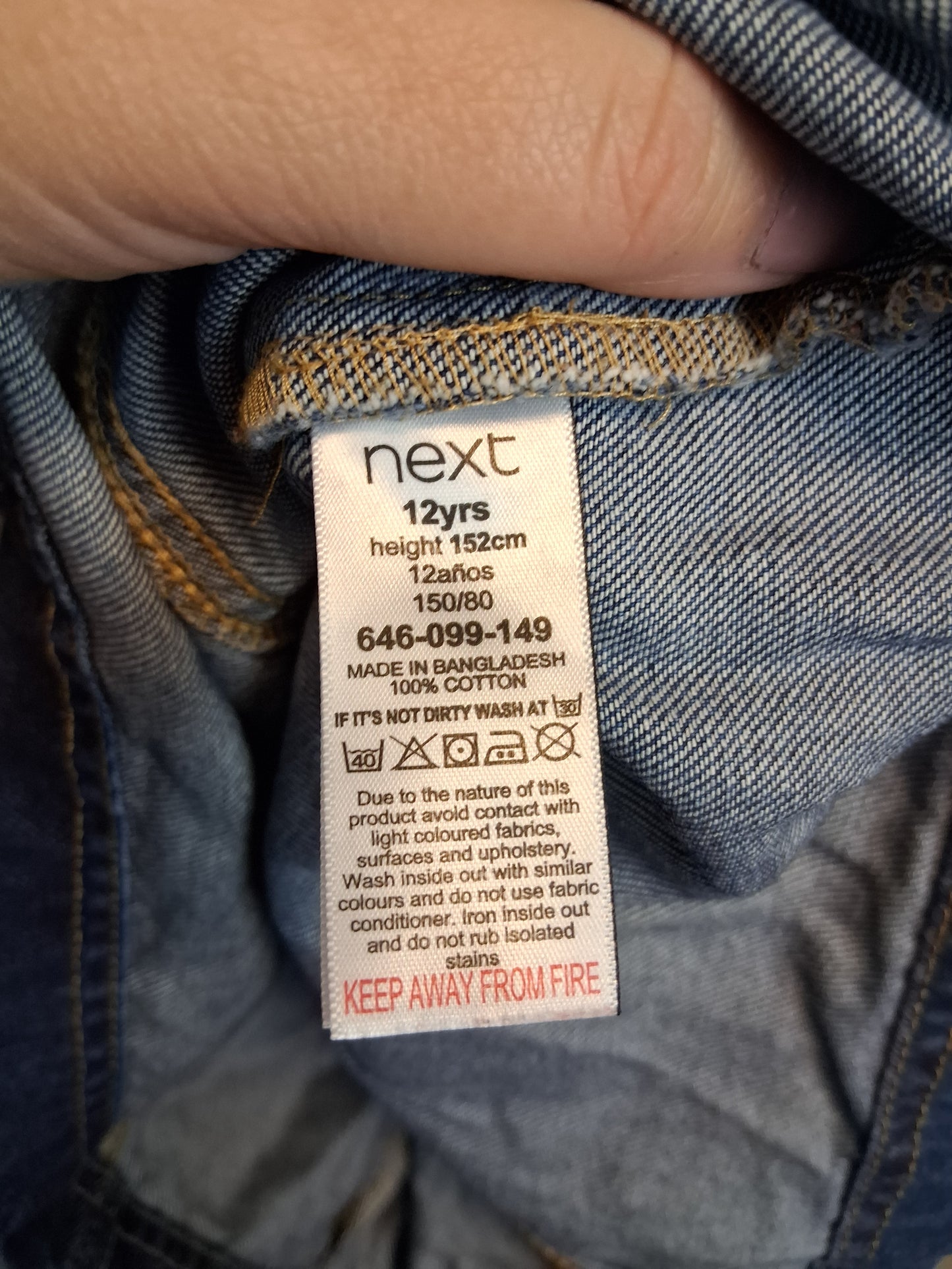 Next Girls Denim Blue Pinafore Dress Age 12 Years