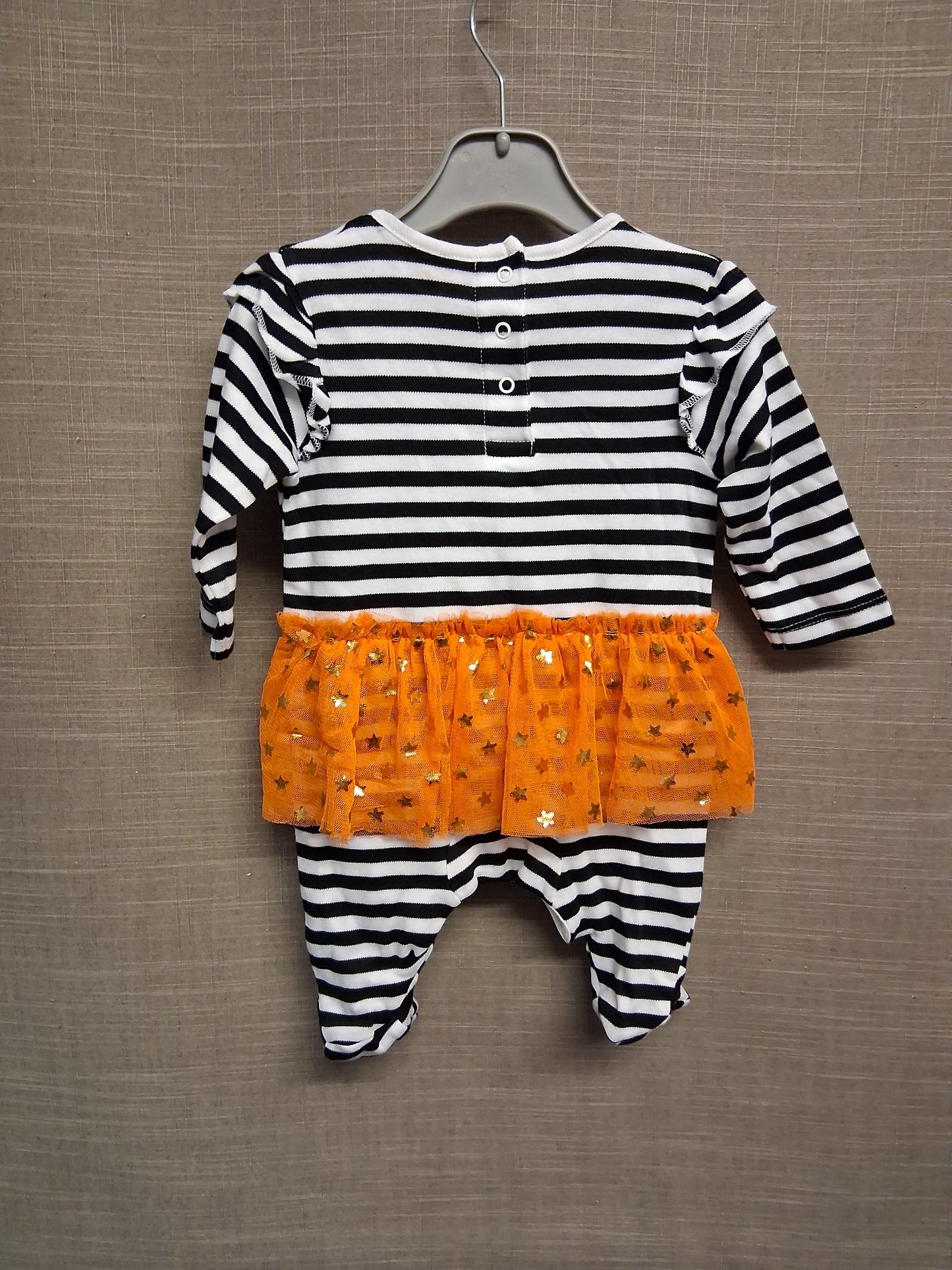Hallowscream Girls Sleepsuit Halloween Black White Striped Age 0-3 Months New