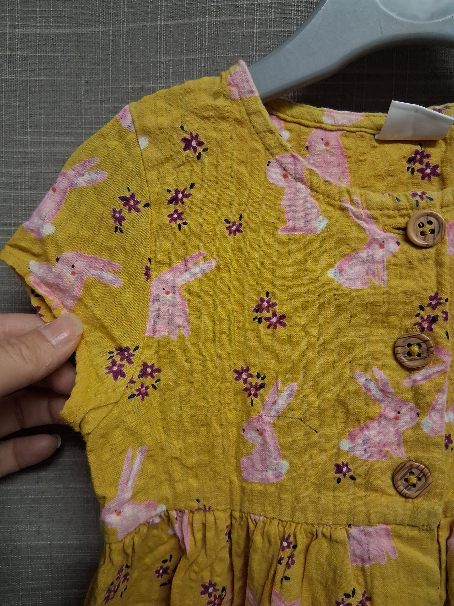 Next Girls Mustard Yellow Rabbits Cap Sleeve A Line Dress Age 2-3 Years