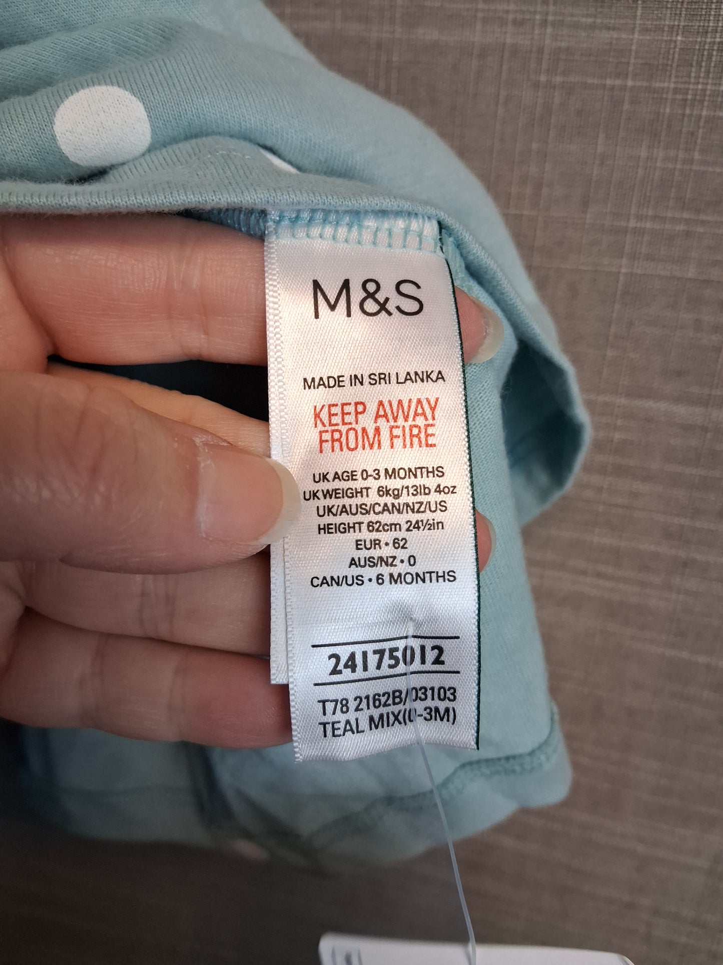 Marks and Spencer Girls Green Spotty Jersey Age 0-3 Months New