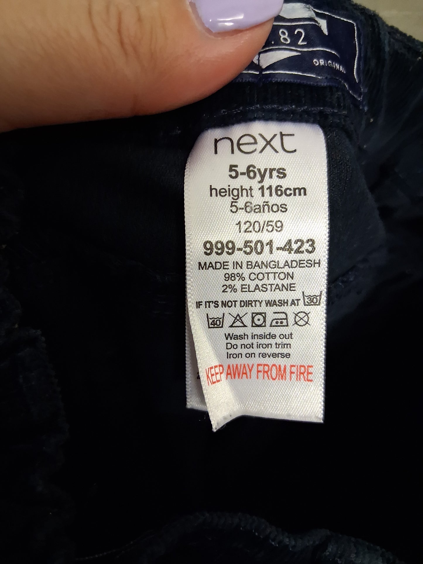Next Boys Navy Blue Corduroy Trousers Adjustable Waist Age 5-6 Years