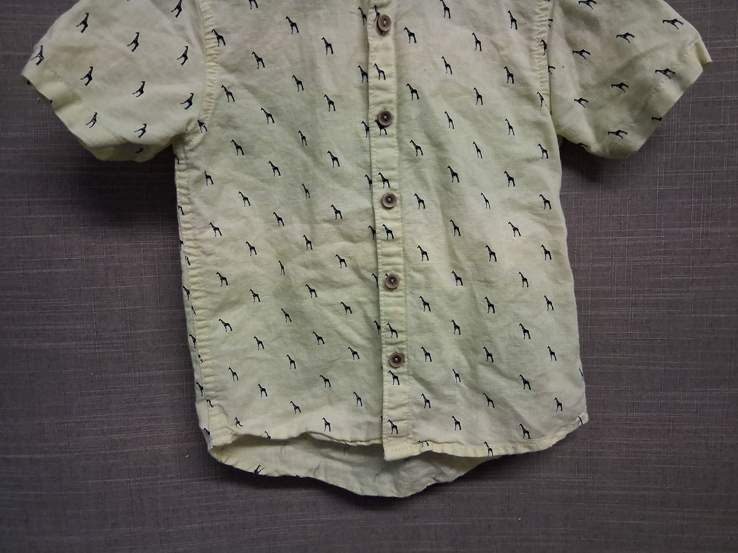 Next Boys Short Sleeve Shirt Yellow Giraffe Print Age 2-3 Years