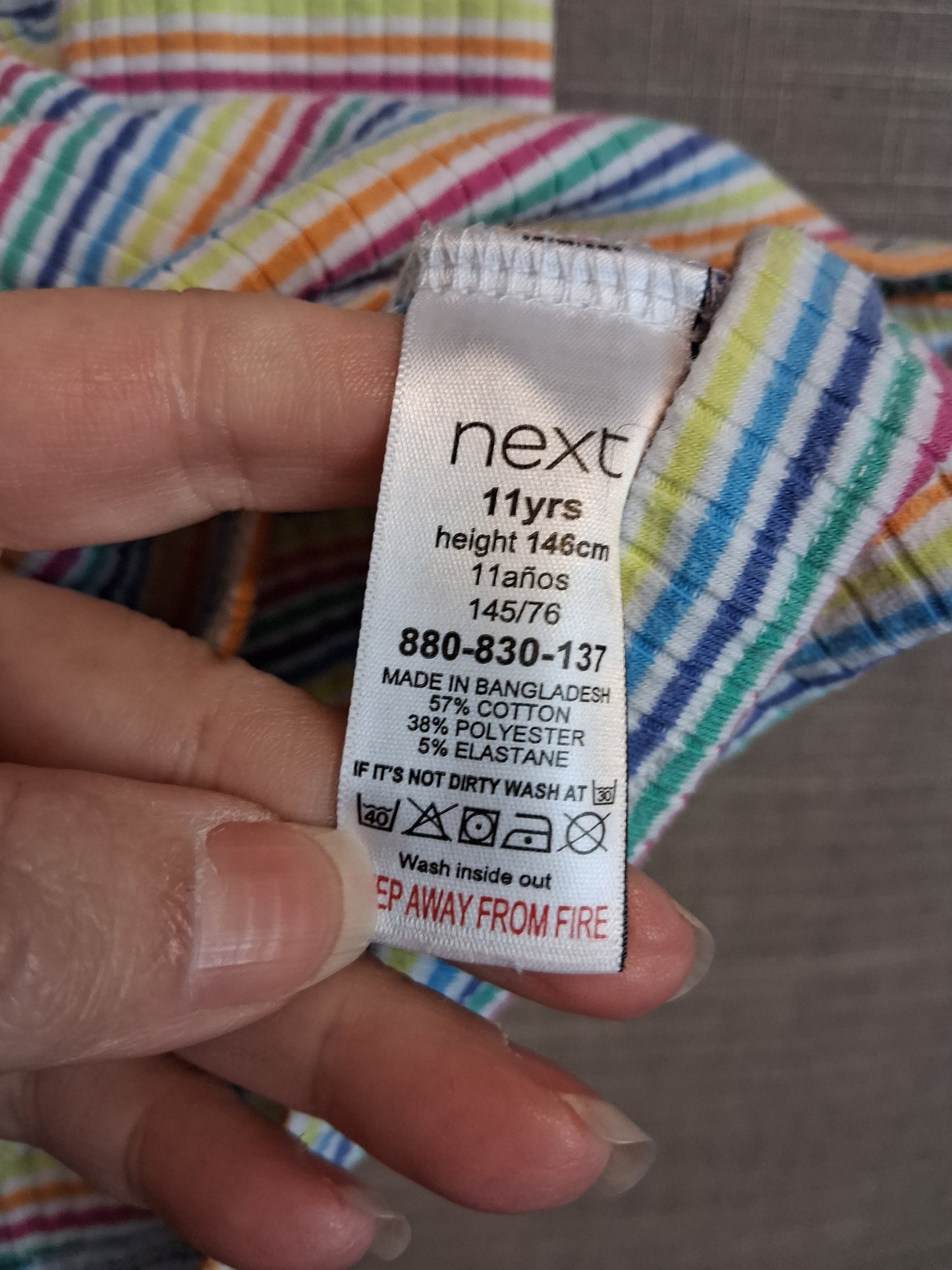 Next Girls Multicolour Striped Vest Tank Top Age 11 Years