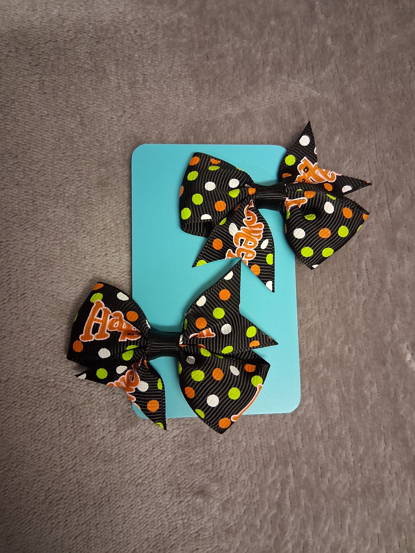 Halloween Theme Black Spotty Hair Bow Clips X2