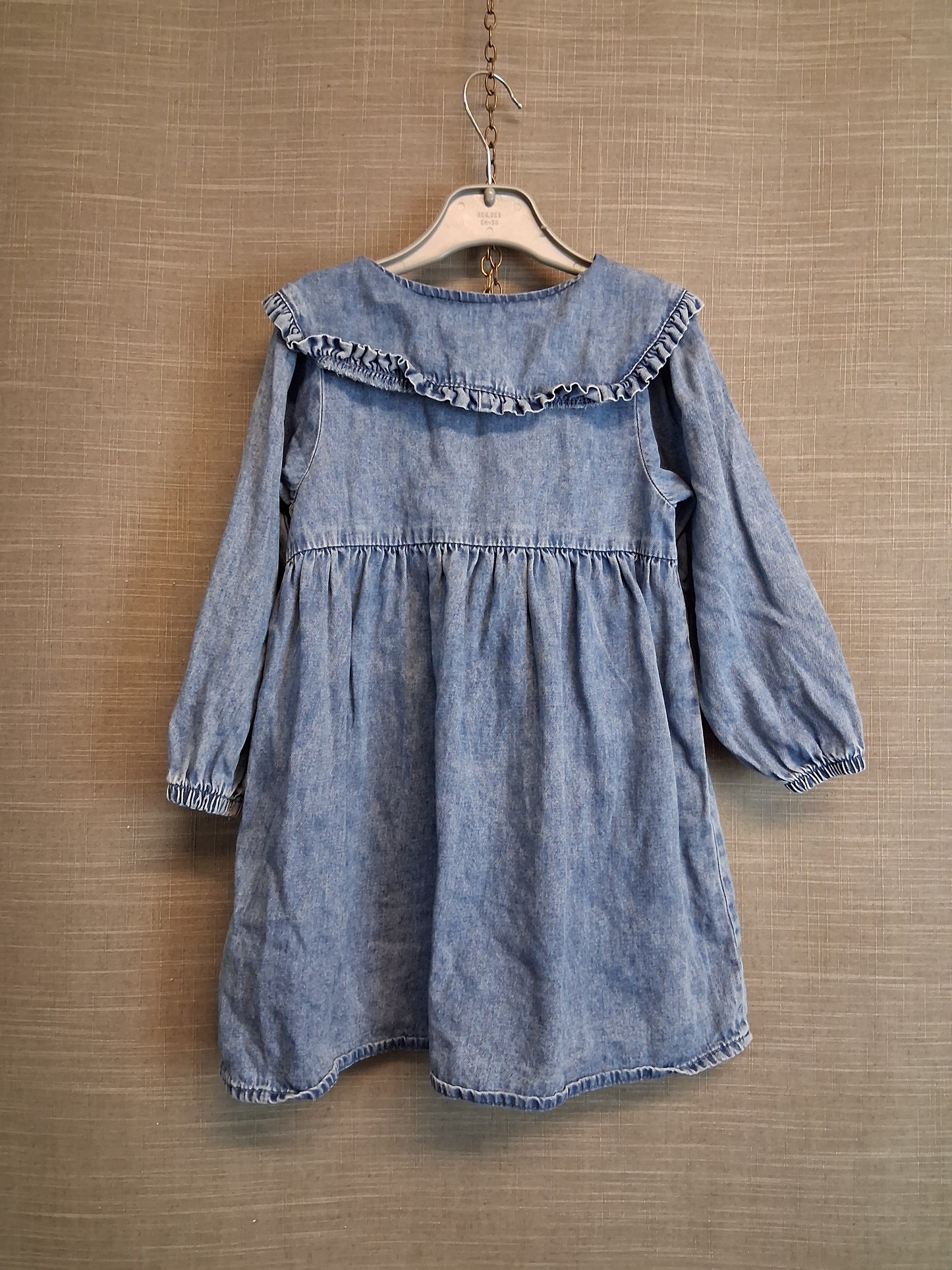 Next Girls Denim Dress Peter Pan Collar Blue Long Sleeve Age 3-4 Years