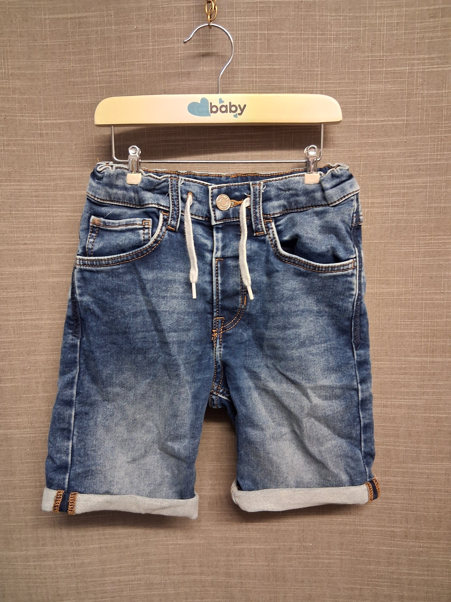 H&M Boys Soft Touch Slim Fit Denim Shorts Age 8-9 Years Adjustable Waist