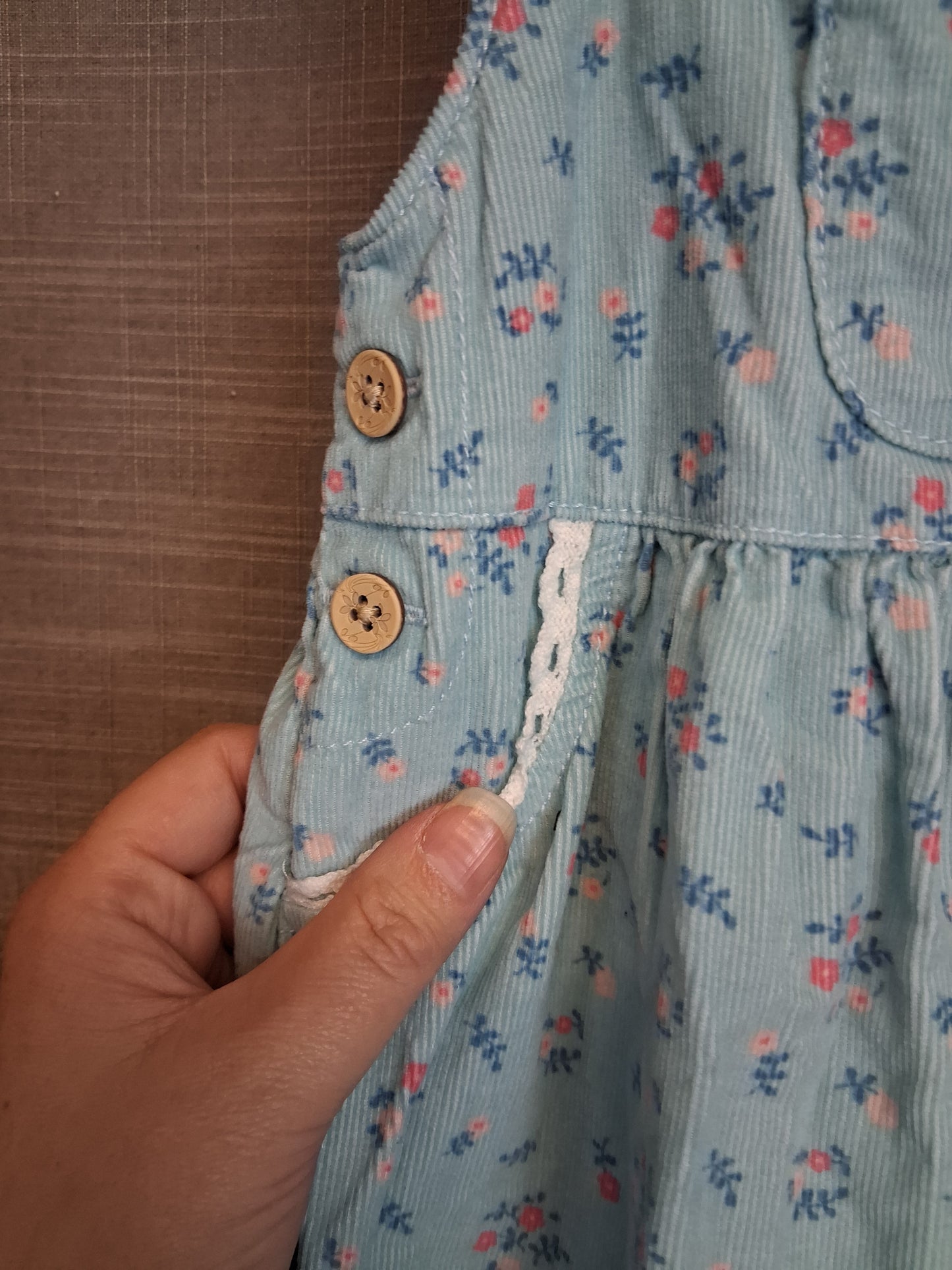 George Girls Corduroy Sleeveless Dress Age 18-24 Months Blue Floral
