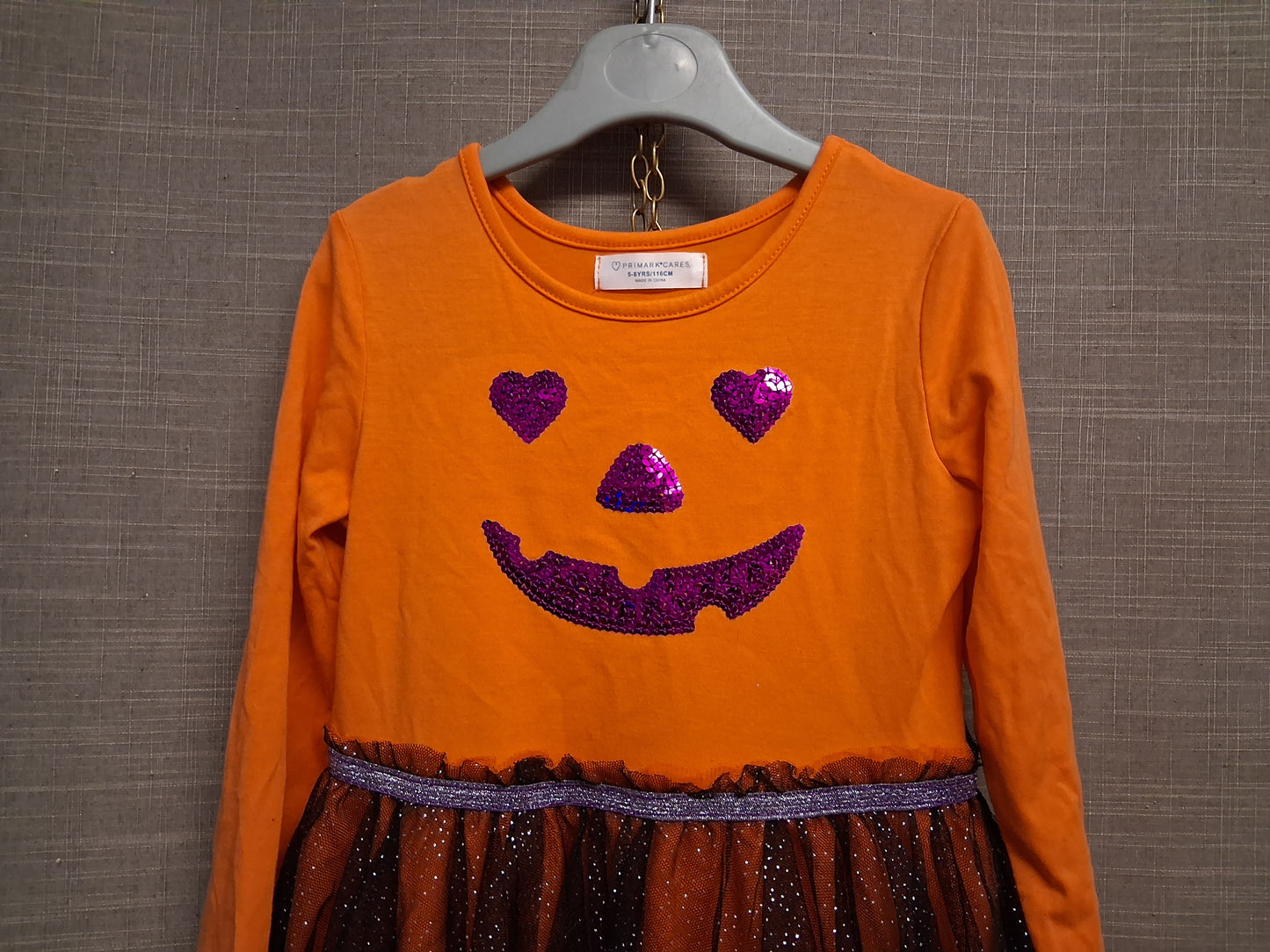 Primark Halloween Pumpkin Orange Multicolour Long Sleeve Dress Age 5-6 Years