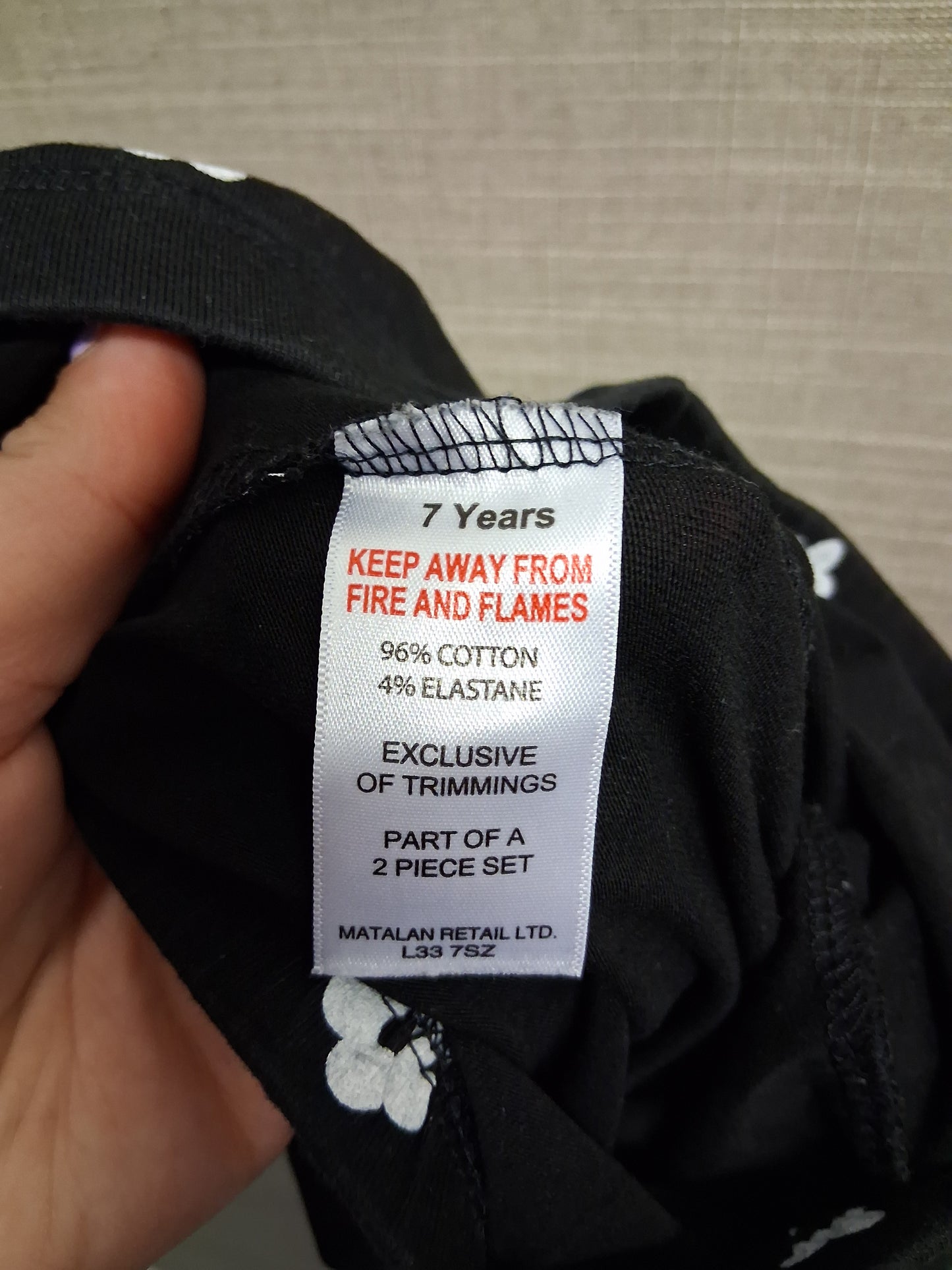 Matalan Black Floral Jersey Leggings Age 7 Years