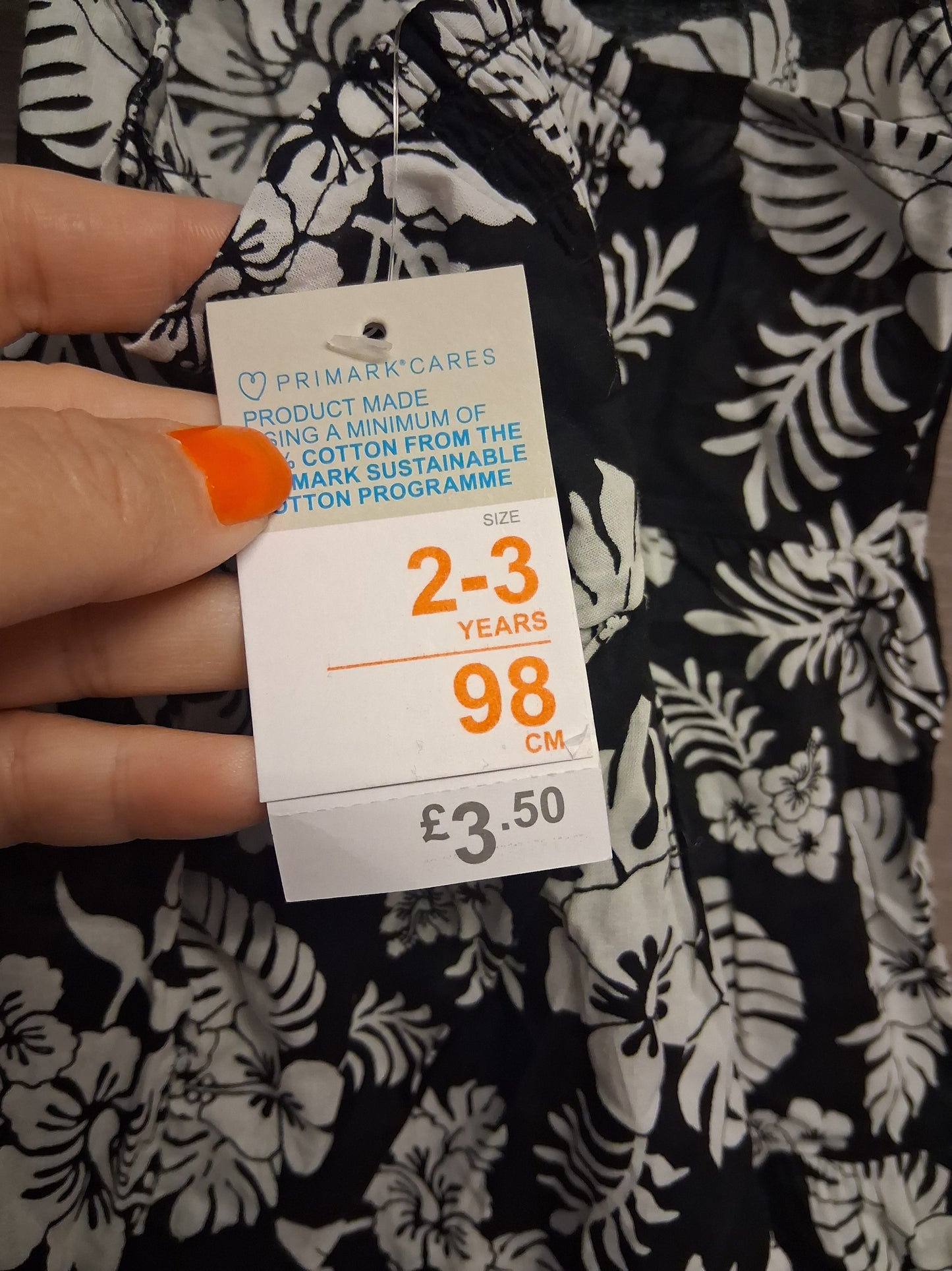 Primark Girls Black White Floral A Line Dress Age 2-3 Years