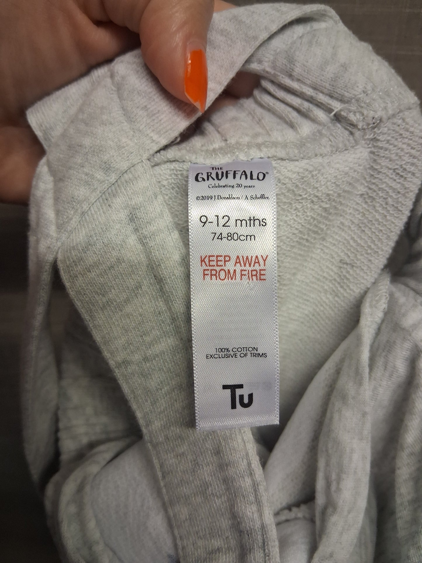 TU Boys Grey Gruffalo Jersey Dungarees Age 9-12 Months