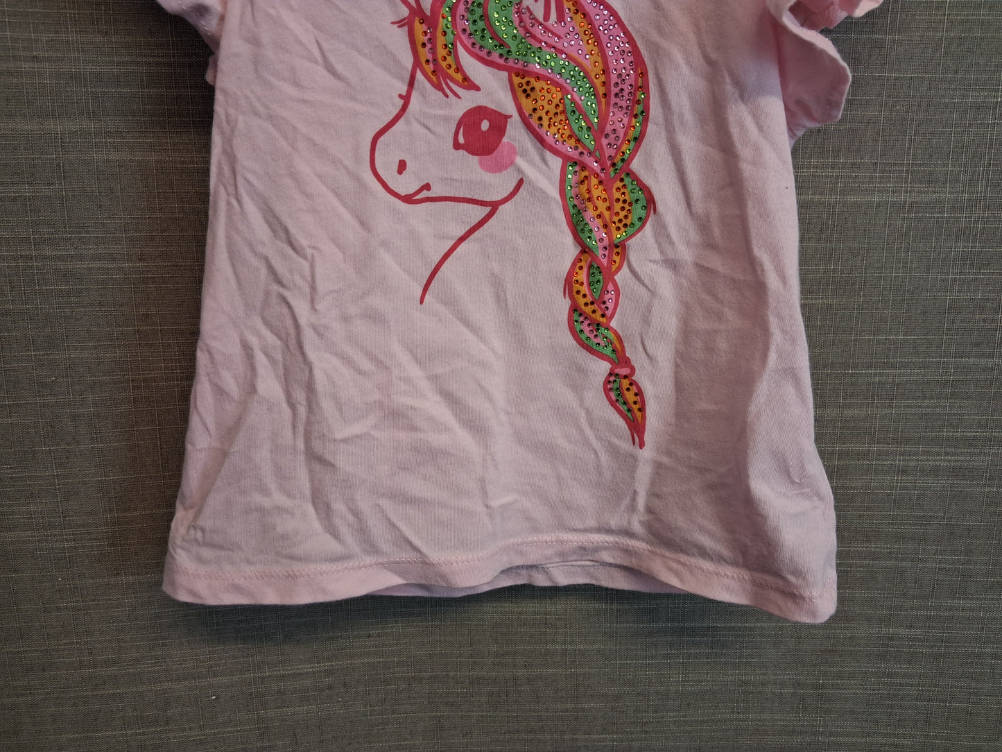 H&M Girls Pink Unicorn Diamante T-Shirt Sleeveless Age 3-4 Years
