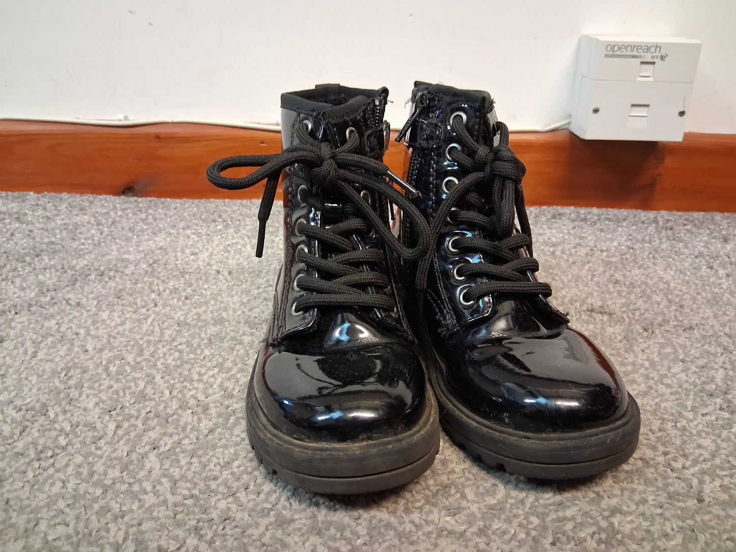 Next Girls Black Patent Faux Lace Up Ankle Boots Size 11