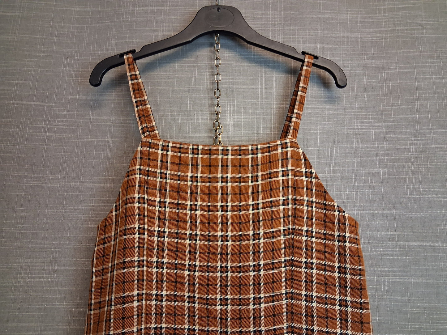 F&F Girls Orange Brown Check Pinafore Dress Age 11-12 Years