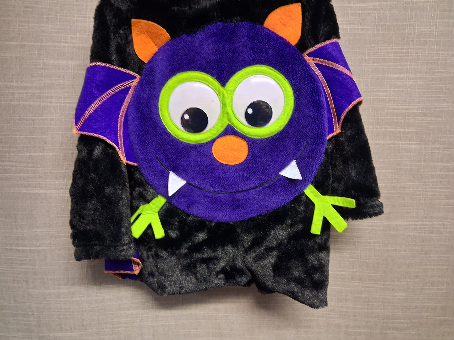 George Halloween Bat Costume Black Purple Plush Hooded Winged Sleeve Age 1-2 years