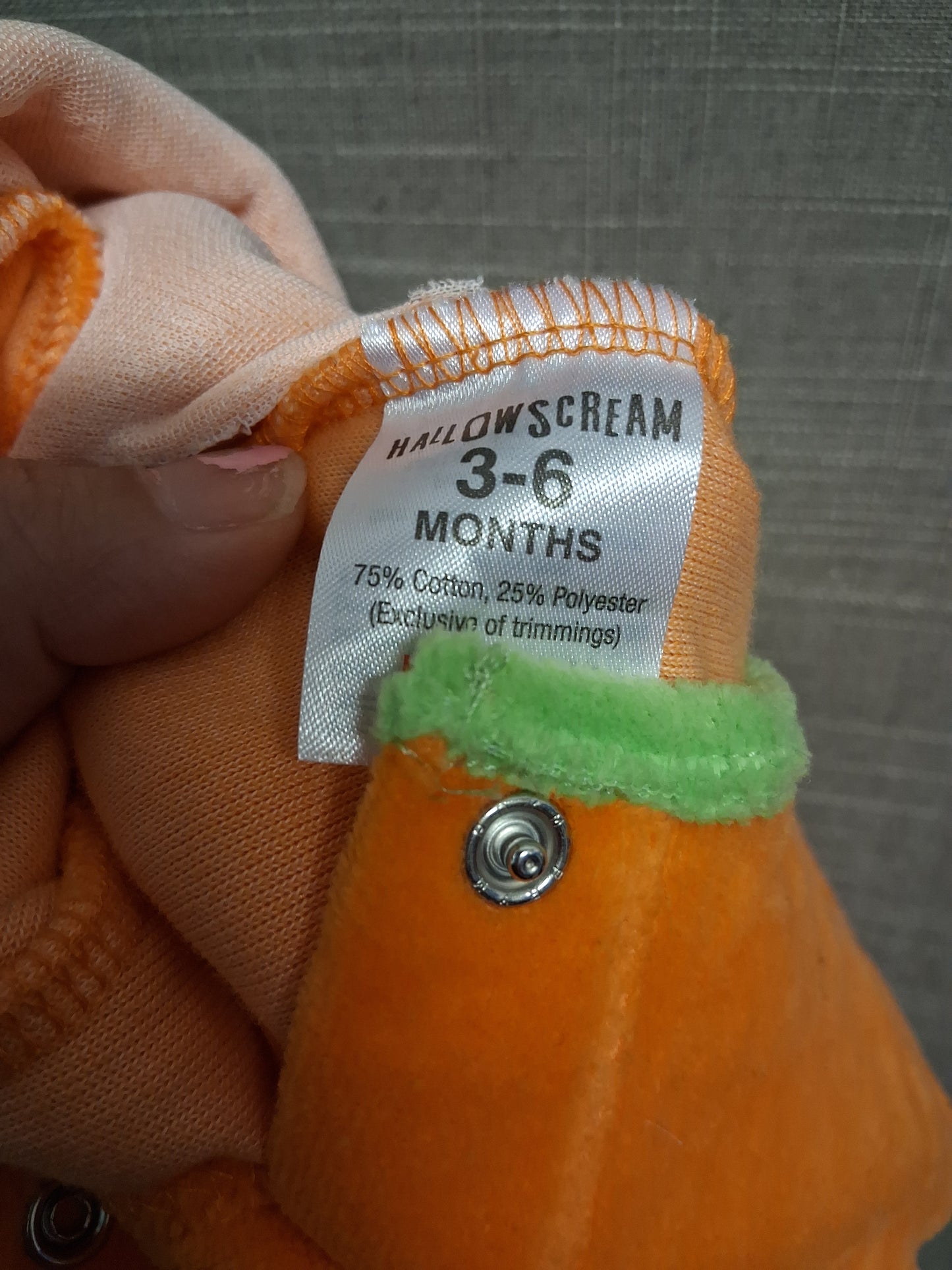 Hallowscream Velour Orange Pumpkin Romper One Piece Age 3-6 Months