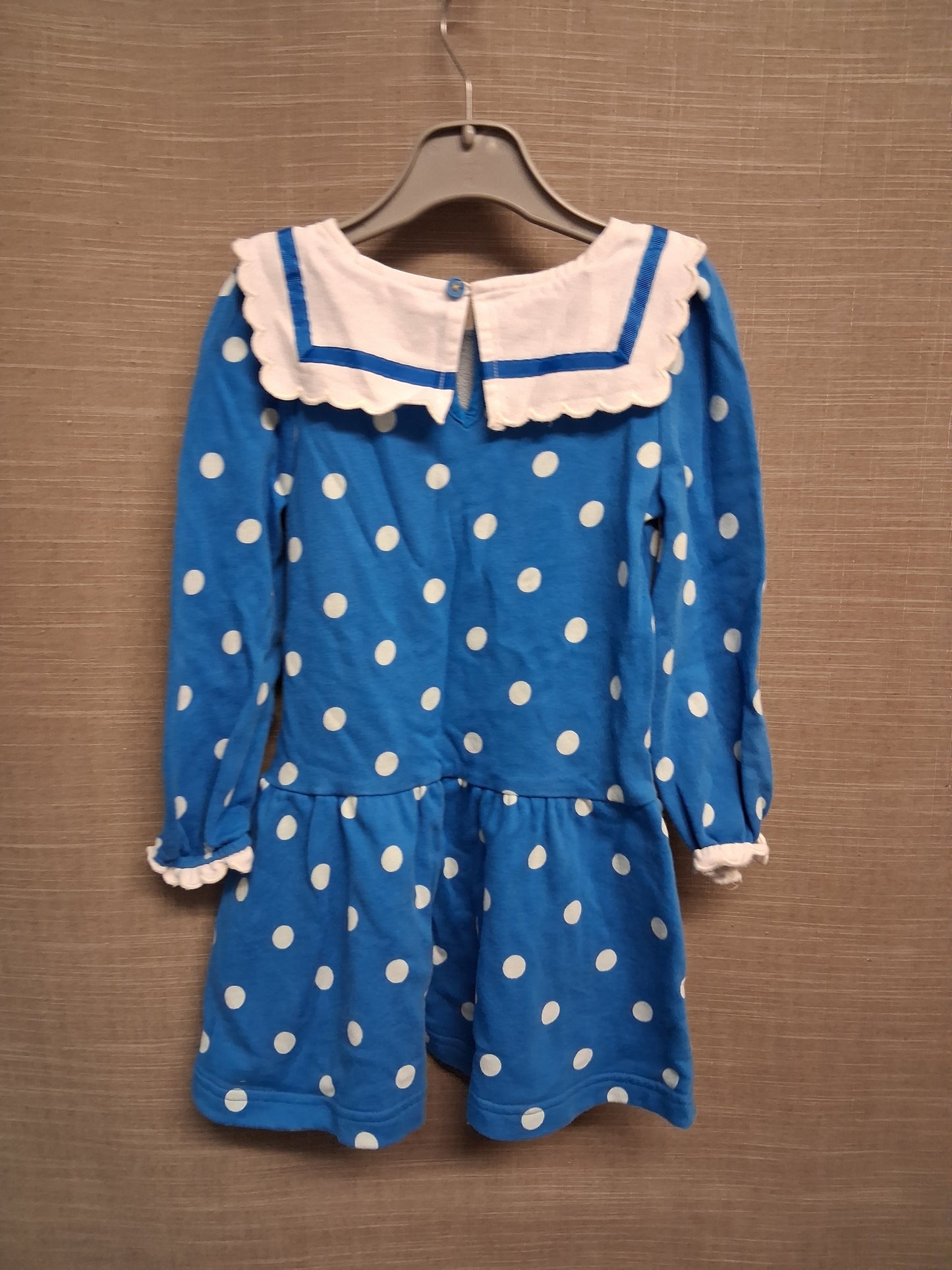 Mini Boden Blue White Spotty Long Sleeve Sweater Dress Age 3-4 Years