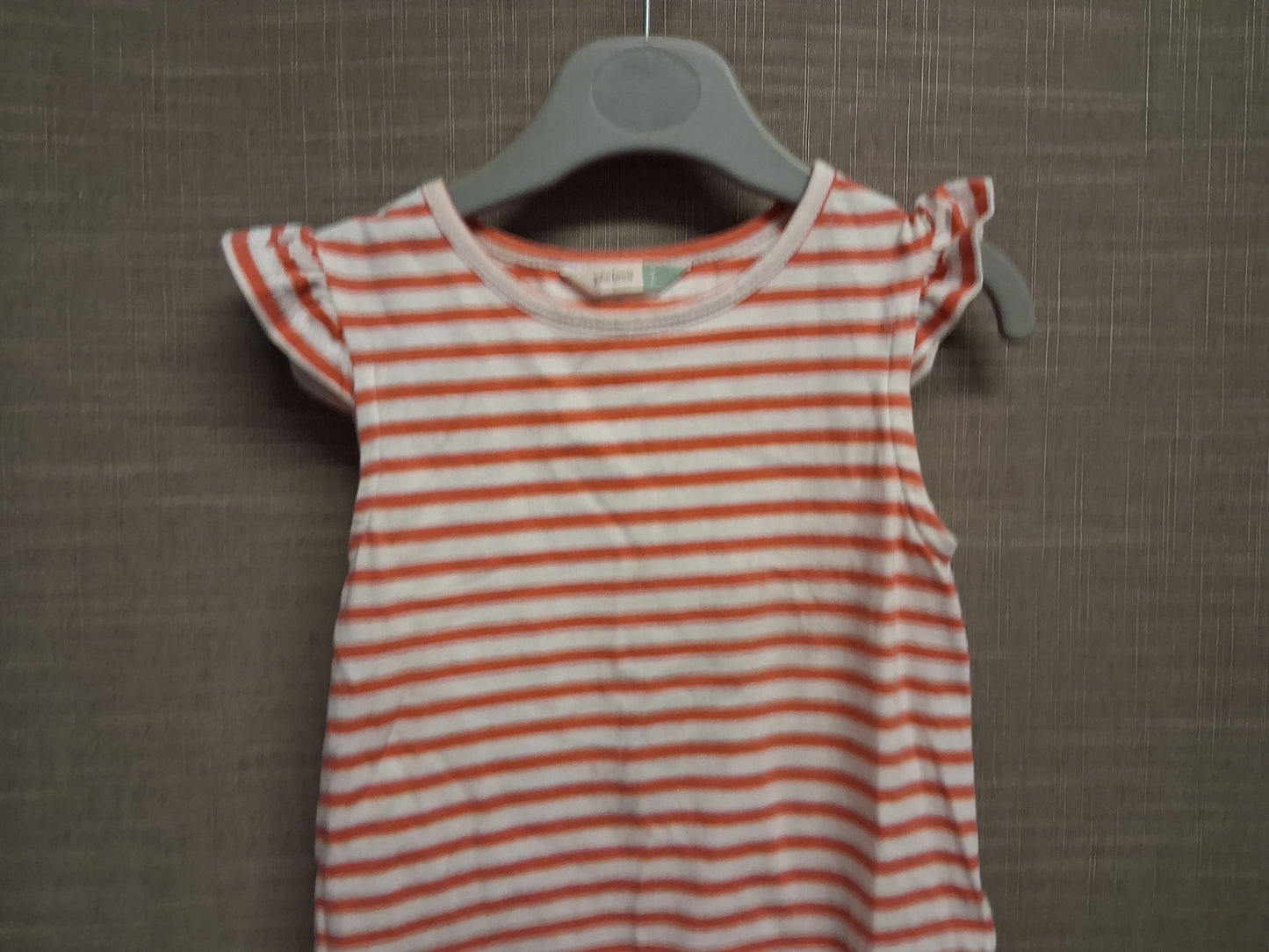 John Lewis Girls Pink White Striped Cap Sleeve T-Shirt Age 2-3 Years